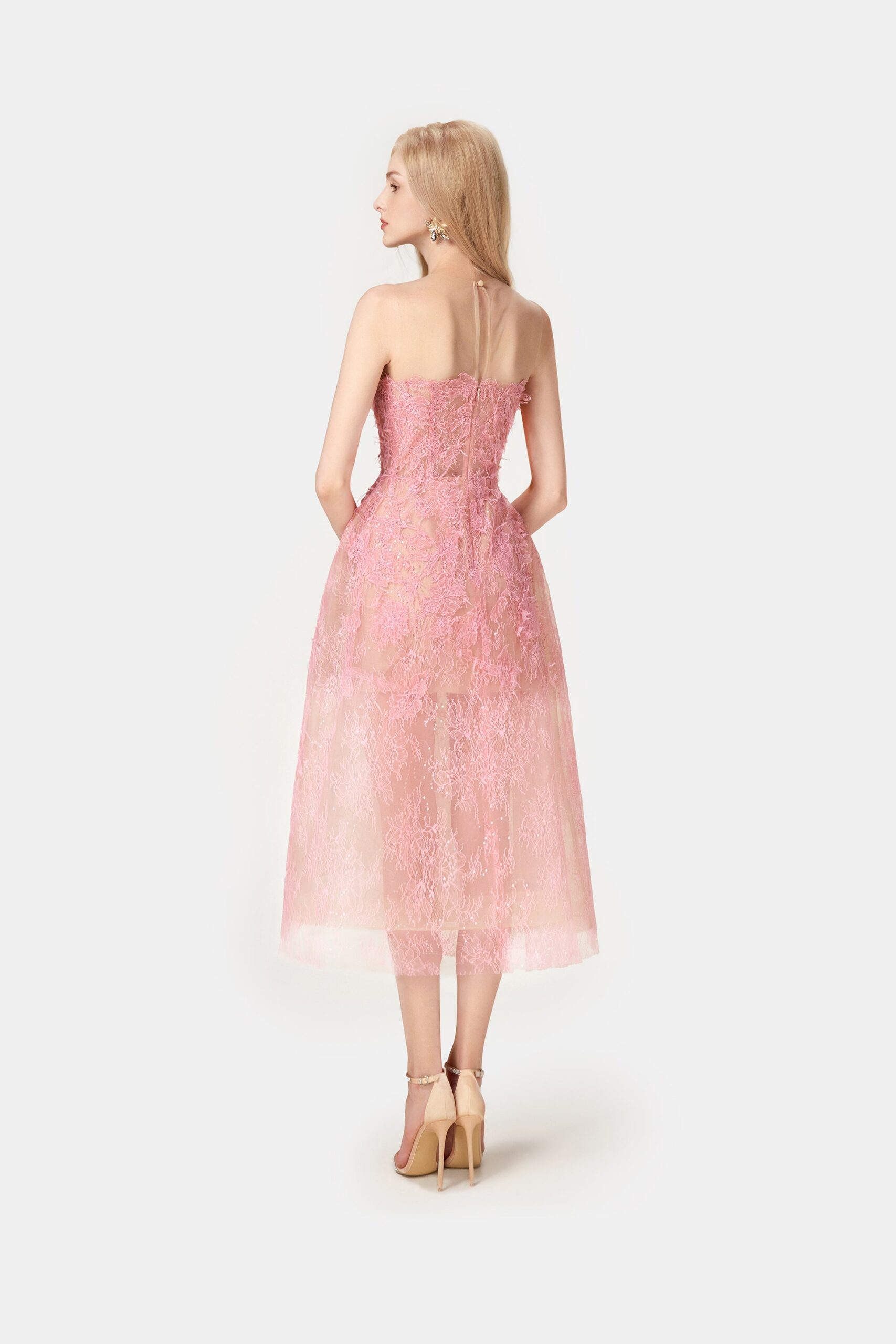 PINK BEADED LACE PARTY DRESS