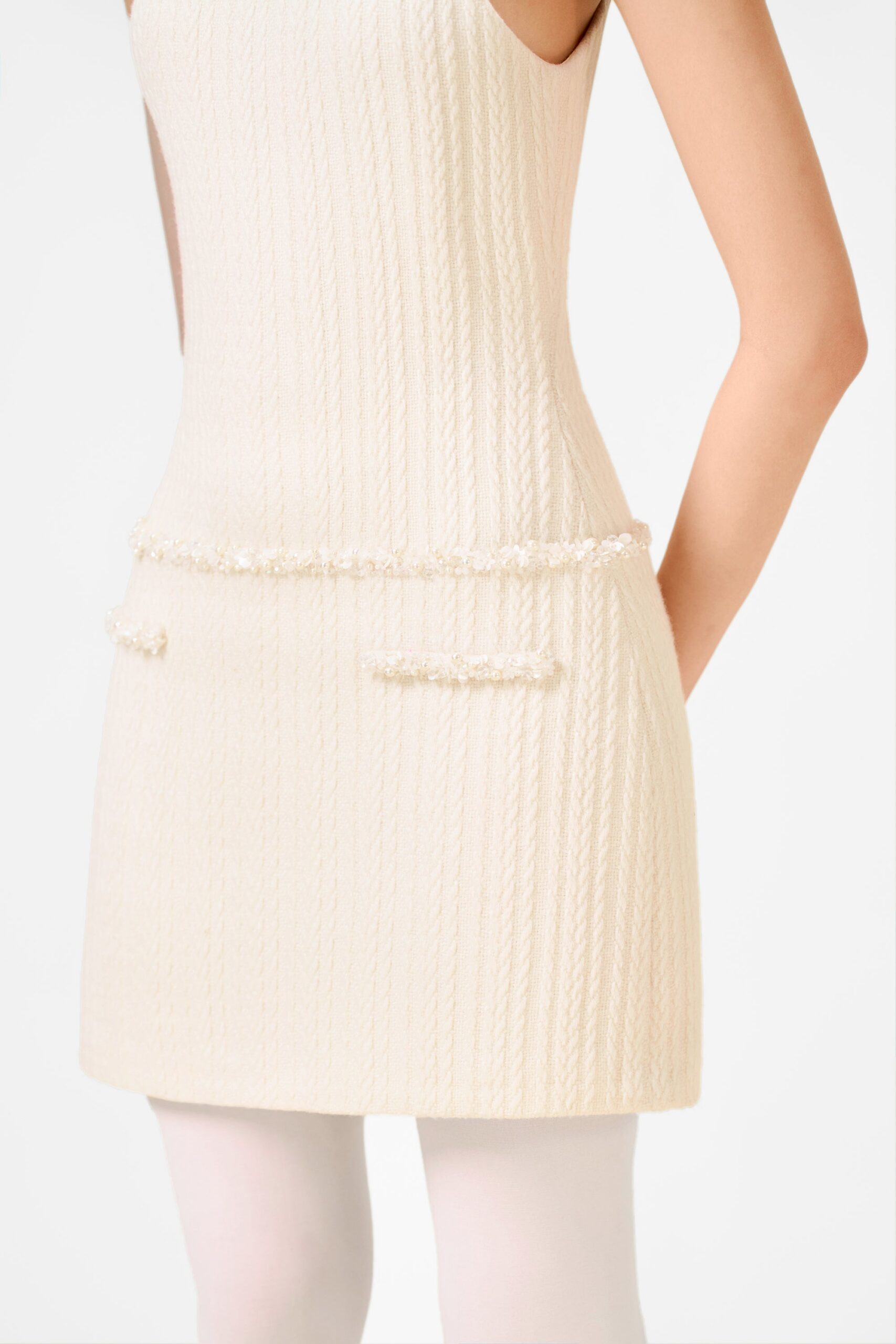 WHITE BEADED KNIT PARTY DRESS