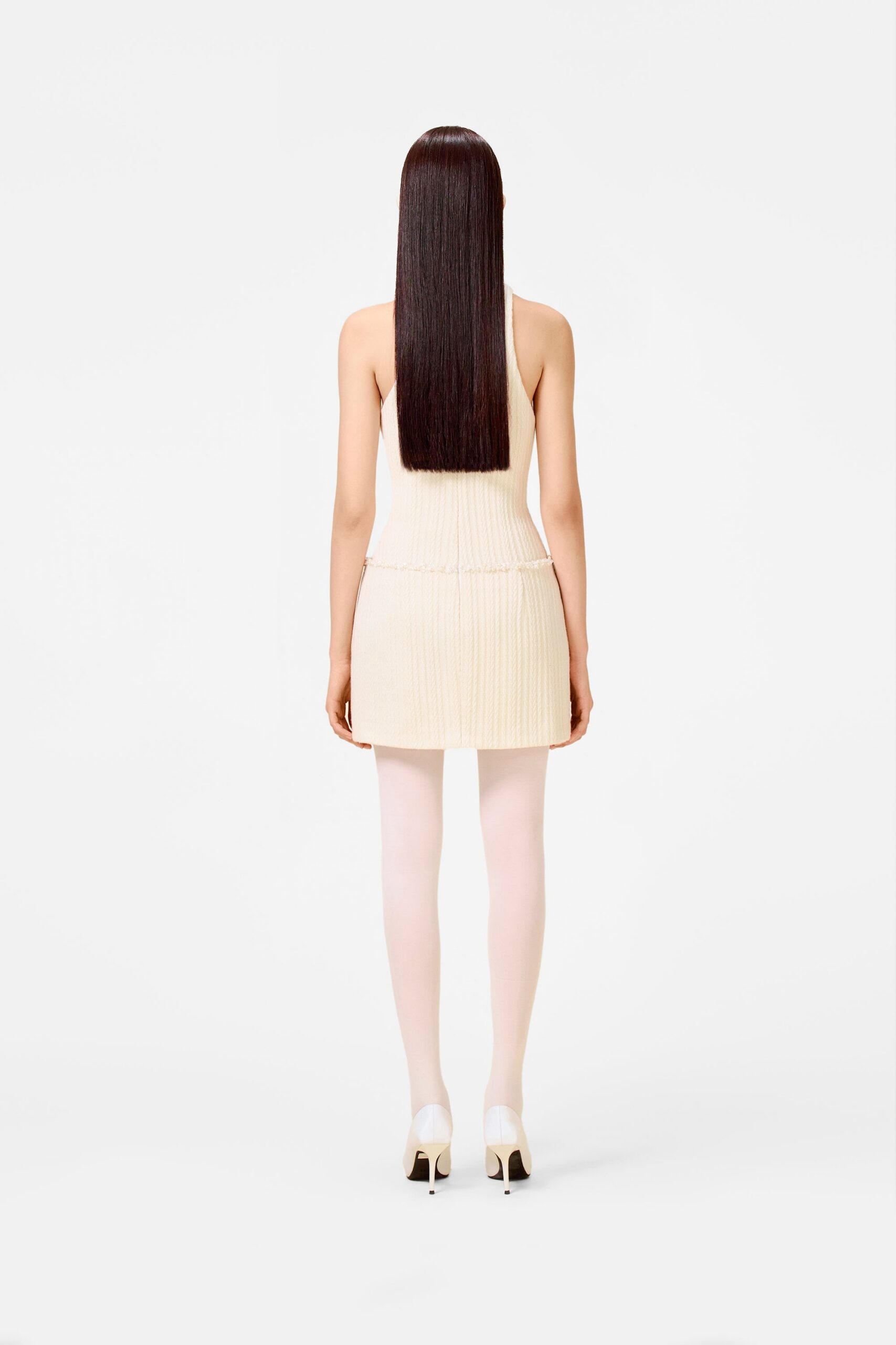 WHITE BEADED KNIT PARTY DRESS