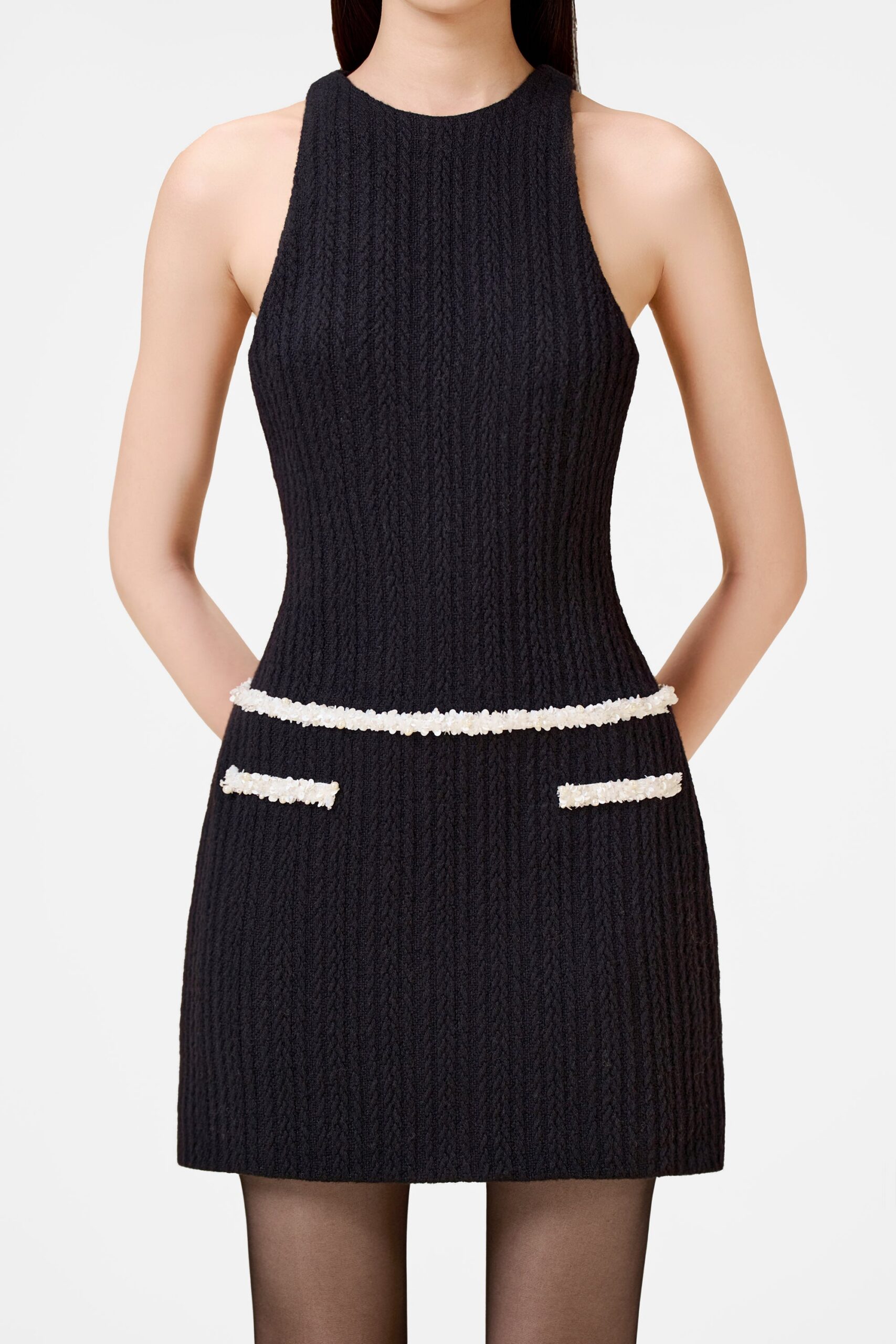 BLACK BEADED KNIT COCKTAIL DRESS