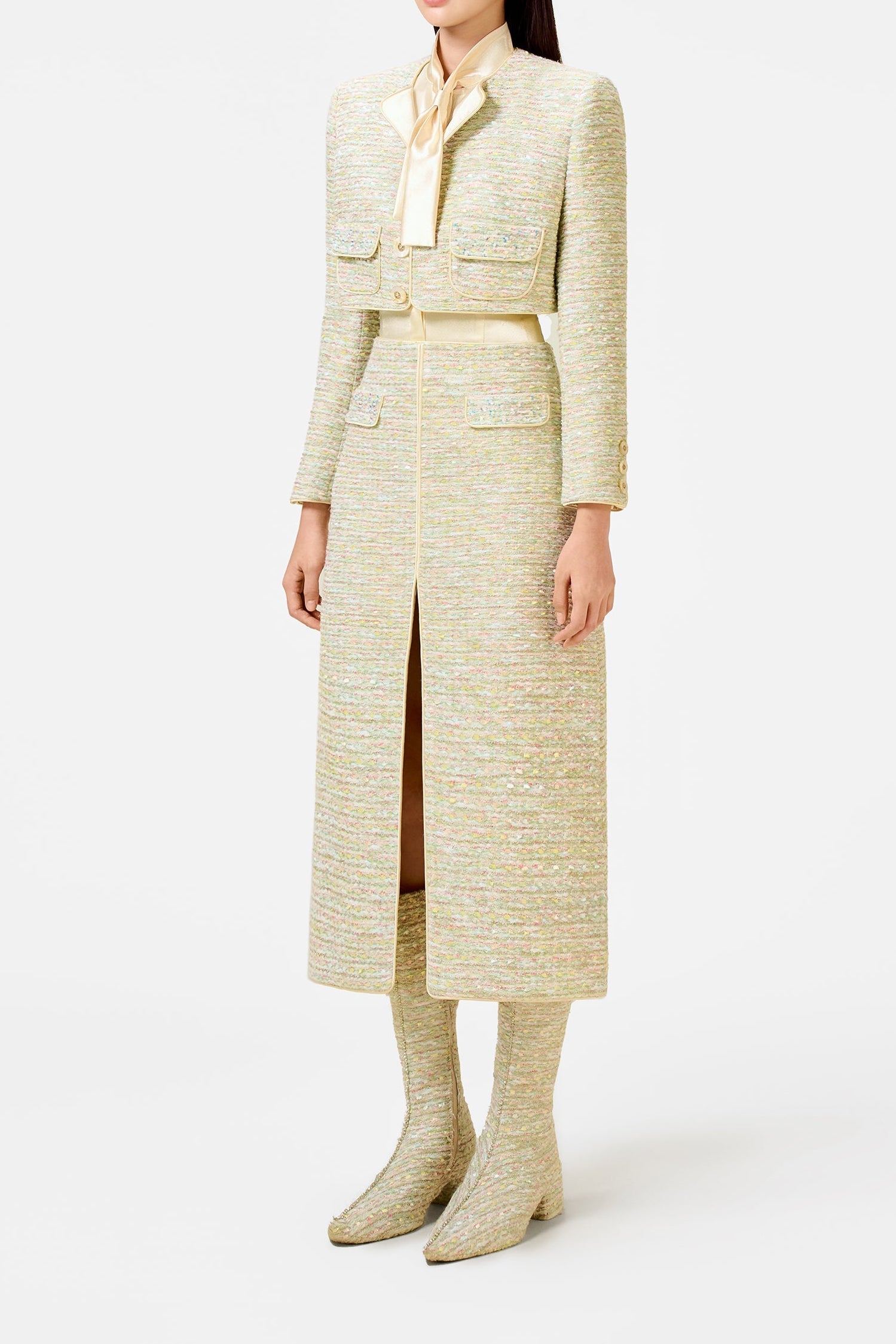 MINT TWEED JACKET SET WEDDING GUEST DRESS