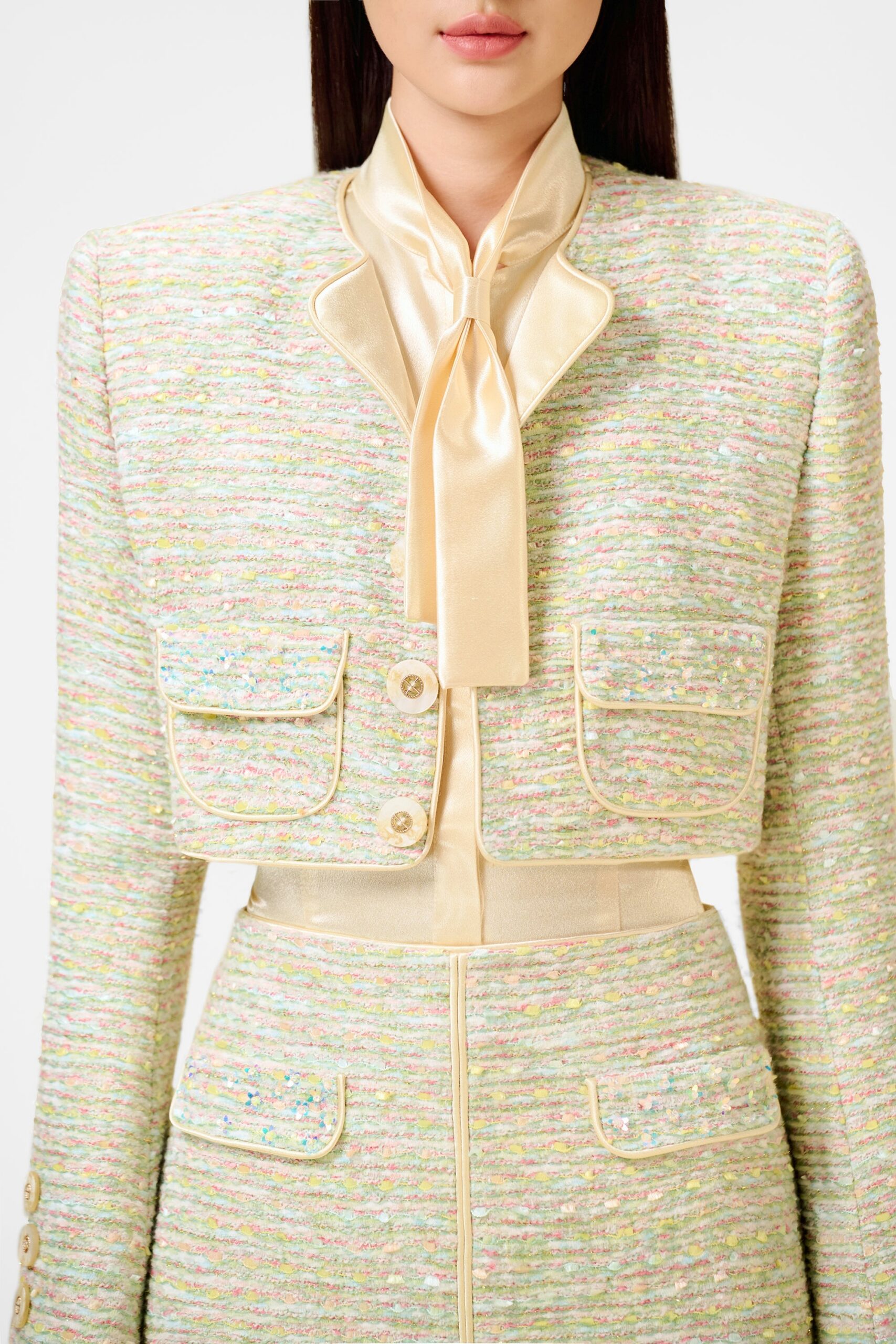 MINT TWEED JACKET SET WEDDING GUEST DRESS