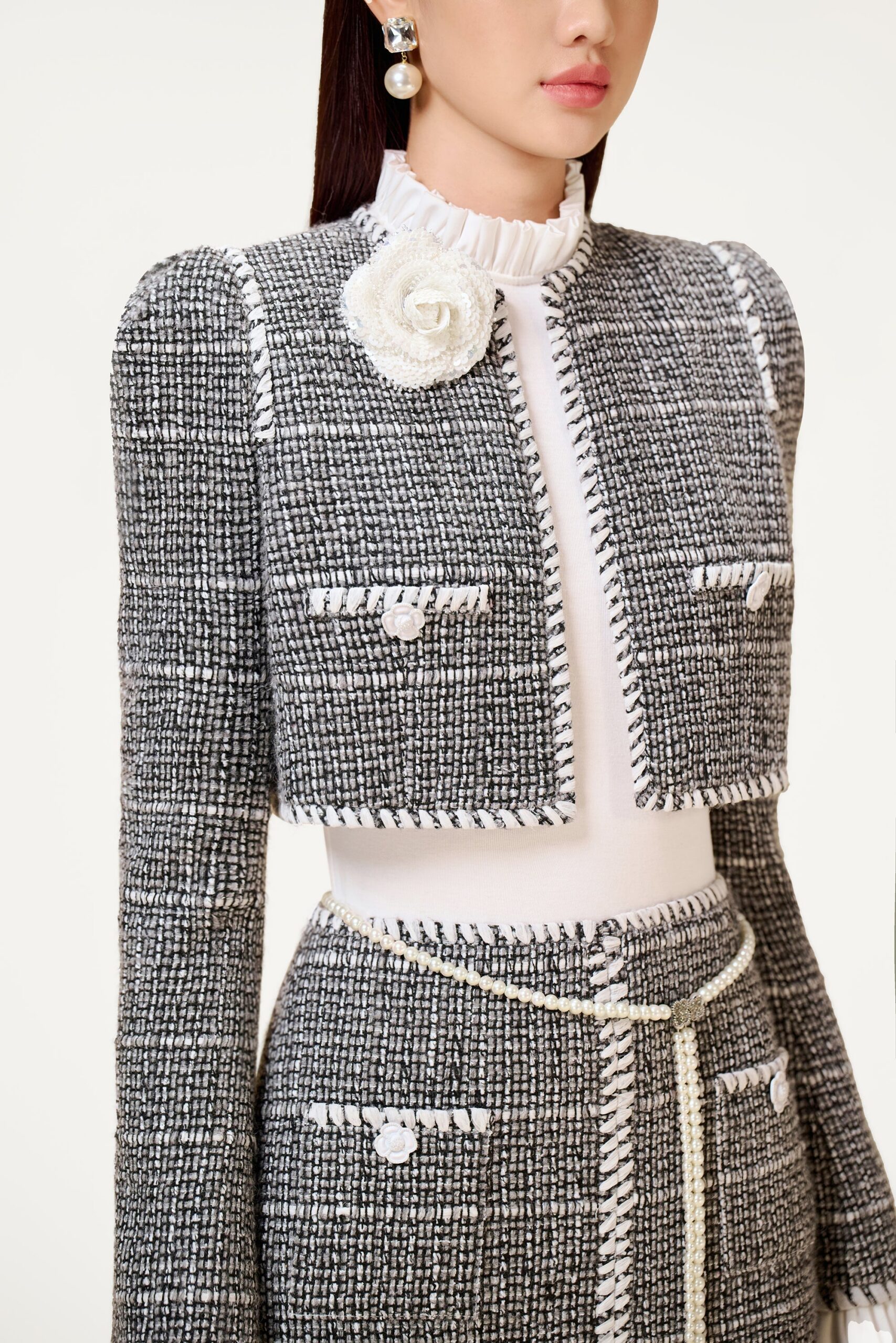 BLACK TWEED JACKET SET DRESS FOR WEDDING
