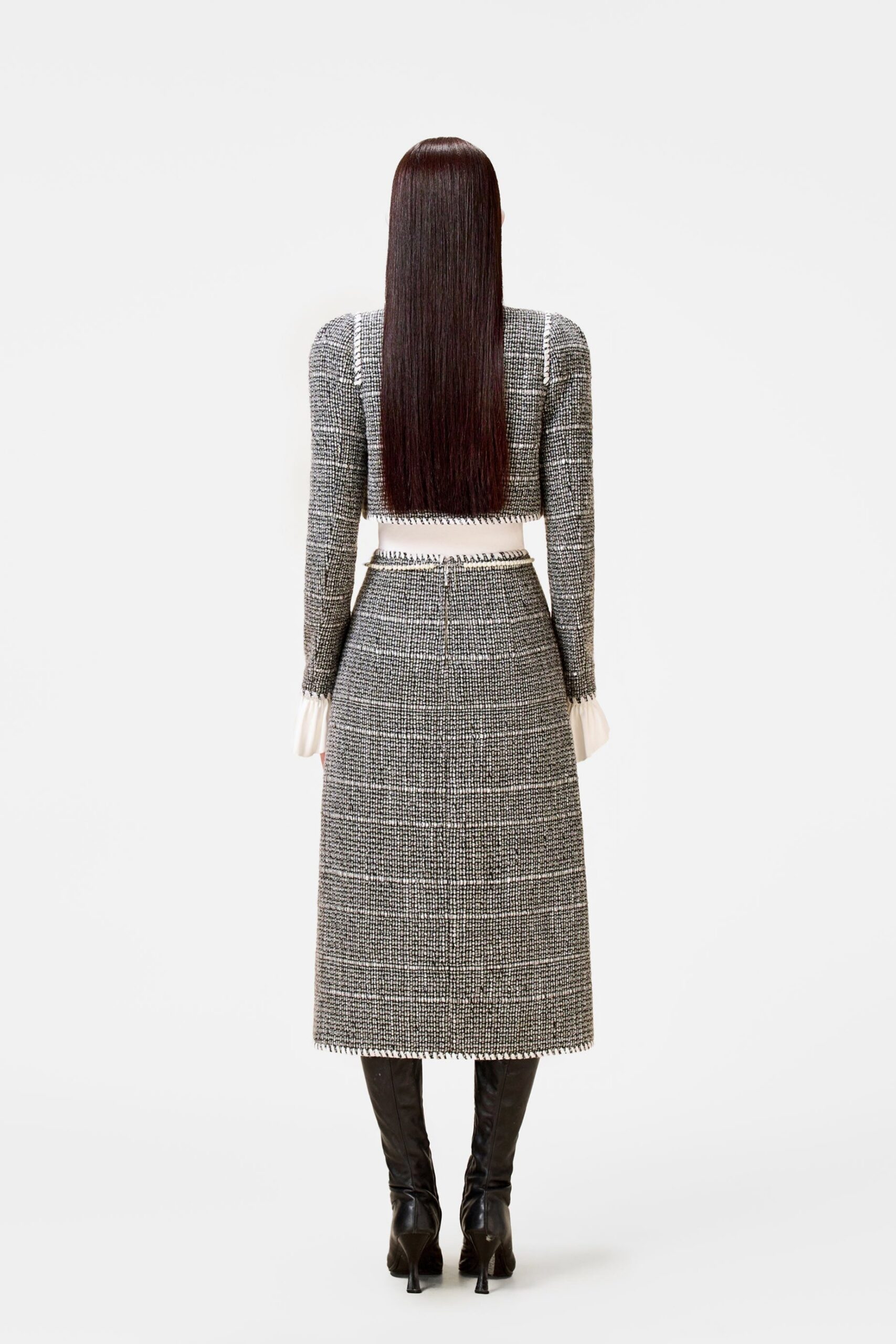 BLACK TWEED JACKET SET DRESS FOR WEDDING