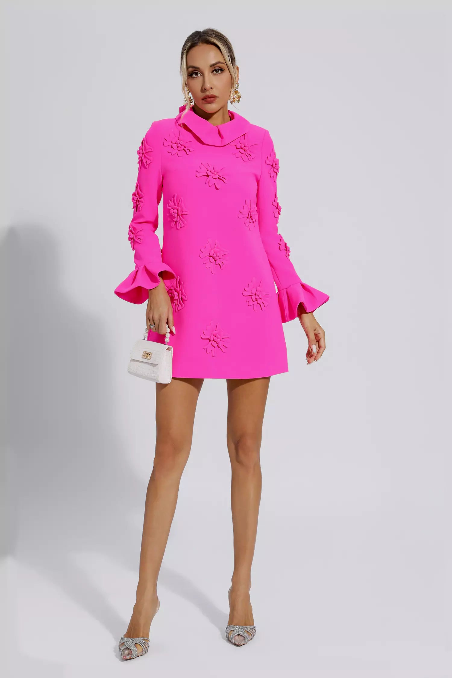 LORELAI PINK JACQUARD FLORAL MINI DRESS