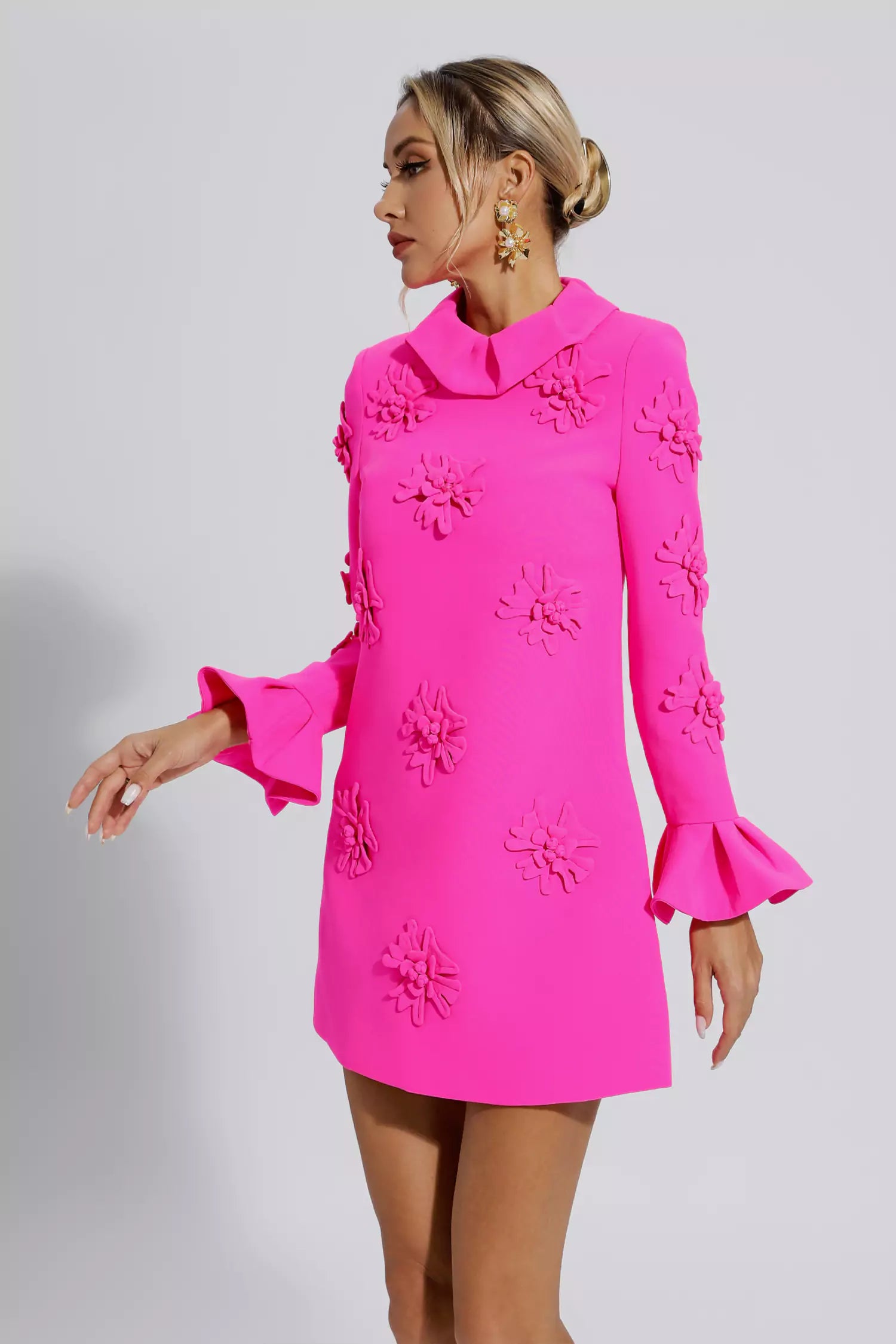 LORELAI PINK JACQUARD FLORAL MINI DRESS