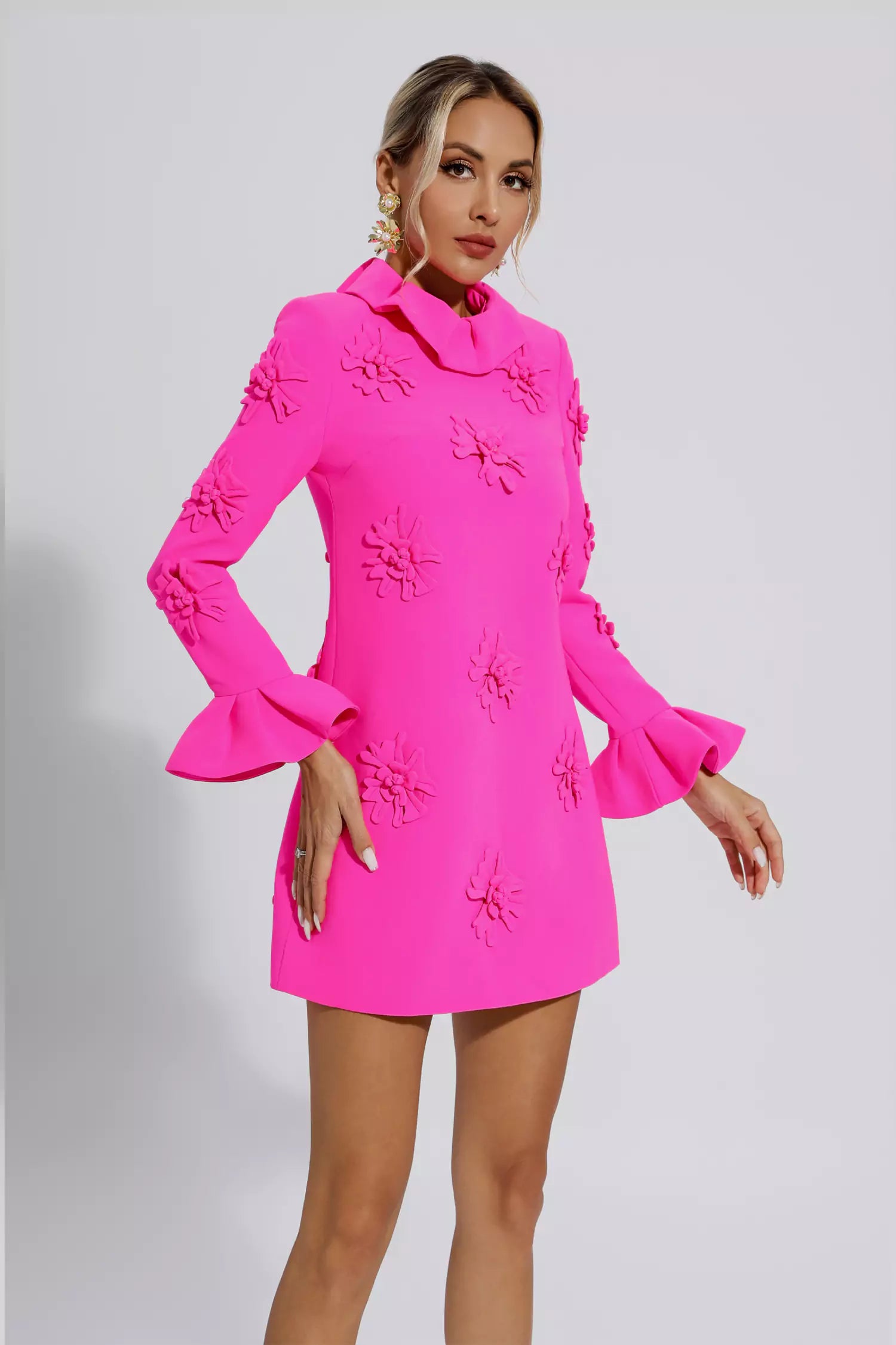 LORELAI PINK JACQUARD FLORAL MINI DRESS