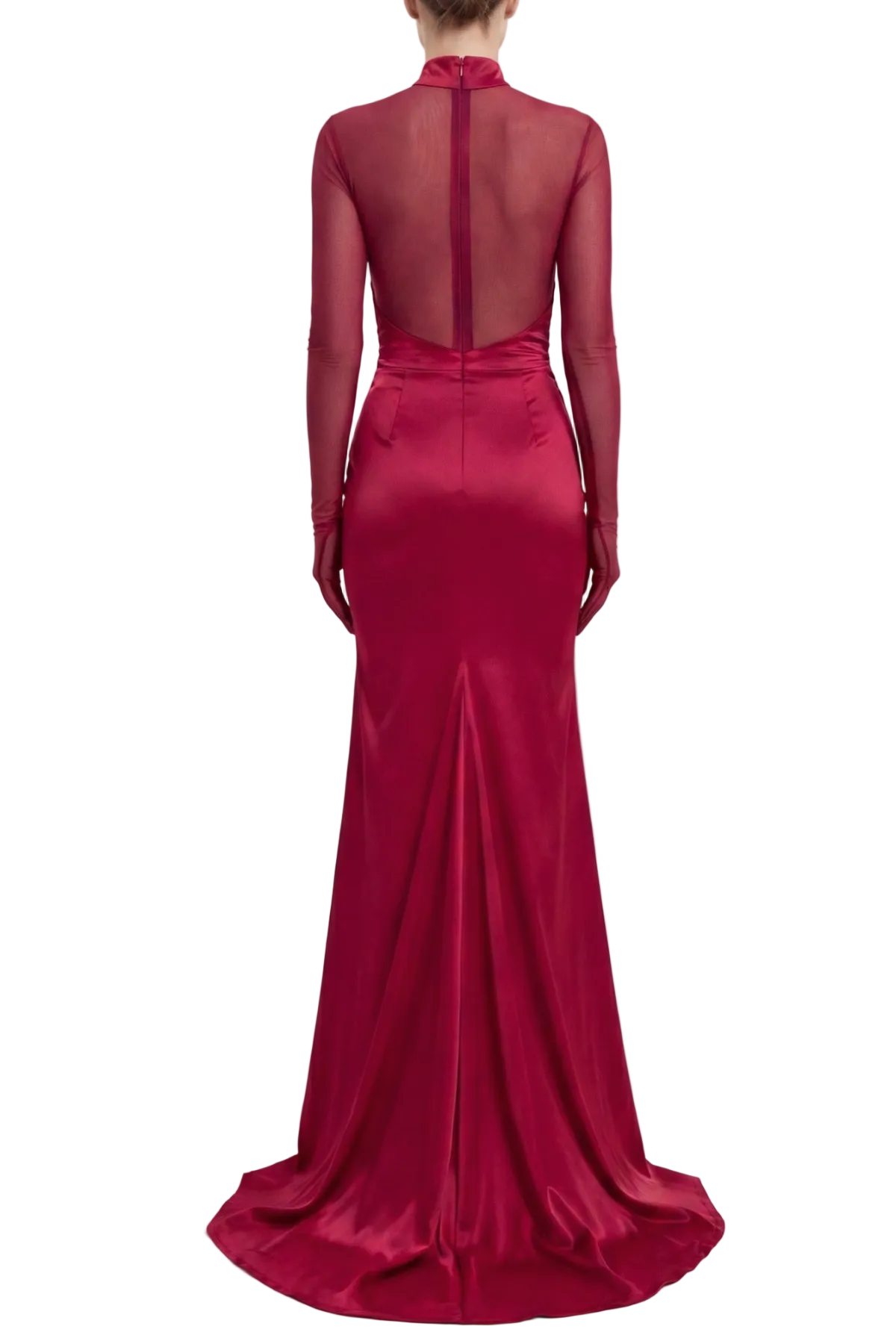 MESH SATIN LONG SLEEVE MAXI DRESS FOR WEDDING