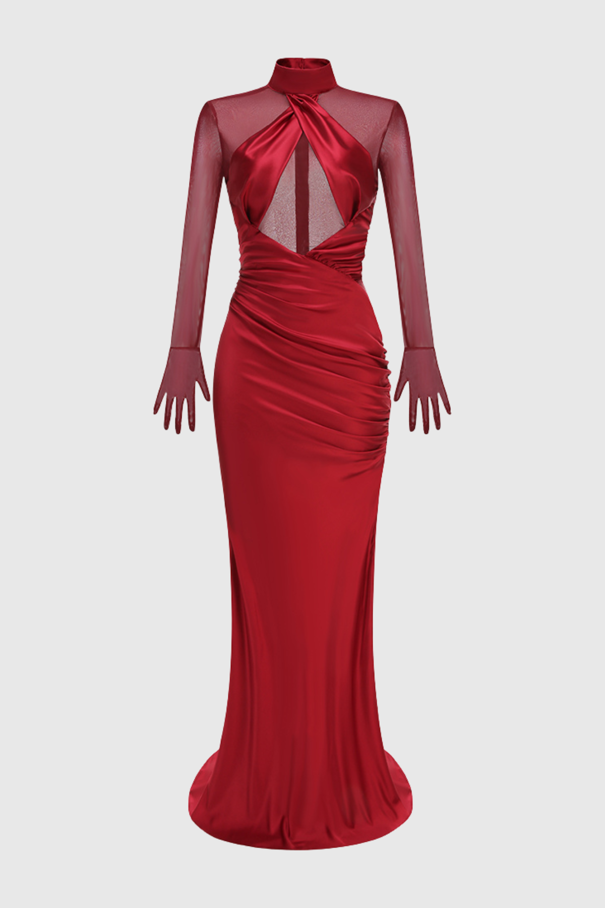 MESH SATIN LONG SLEEVE MAXI DRESS FOR WEDDING