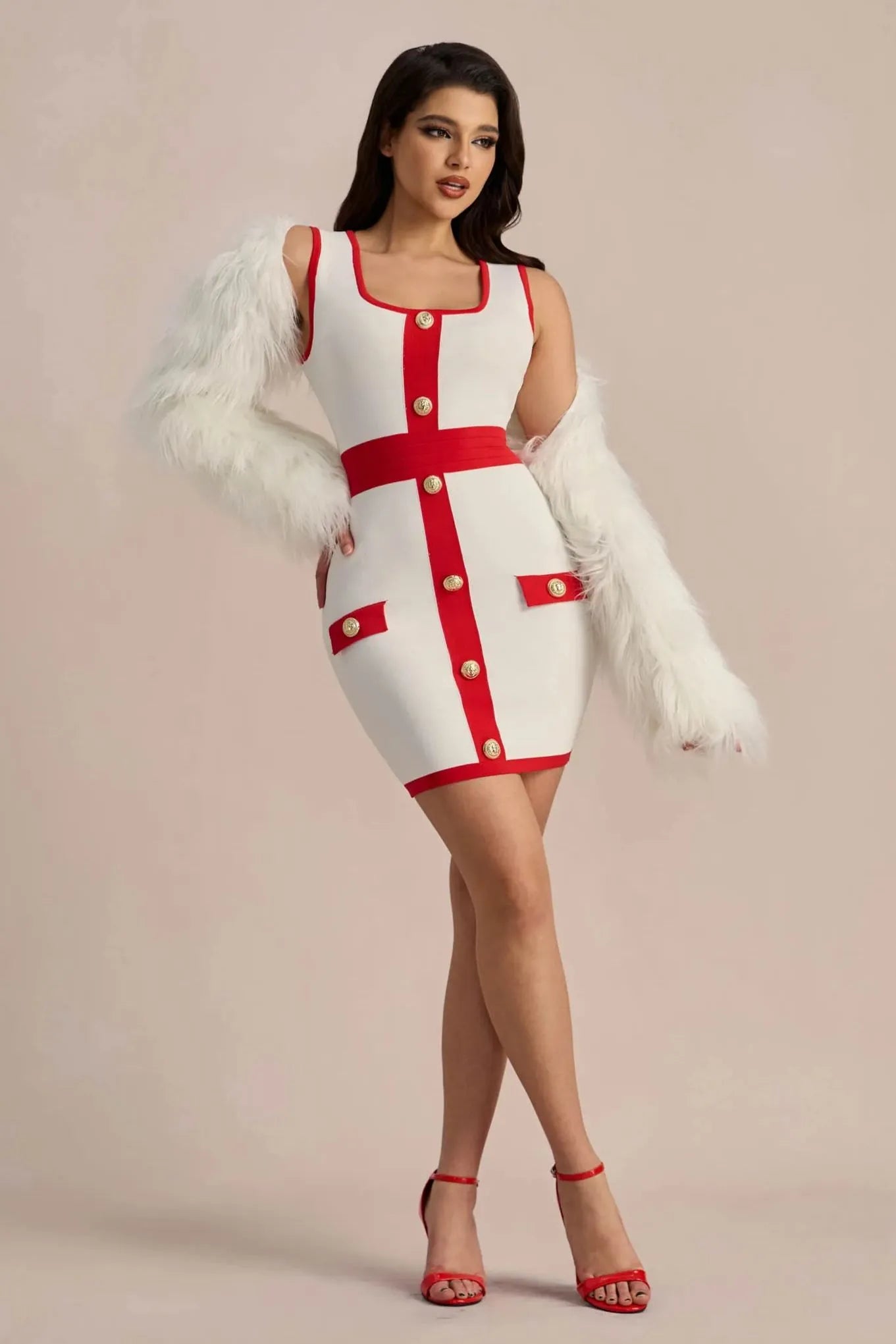 LORRAINE U-NECK CONTRAST MINI DRESS FOR PARTY