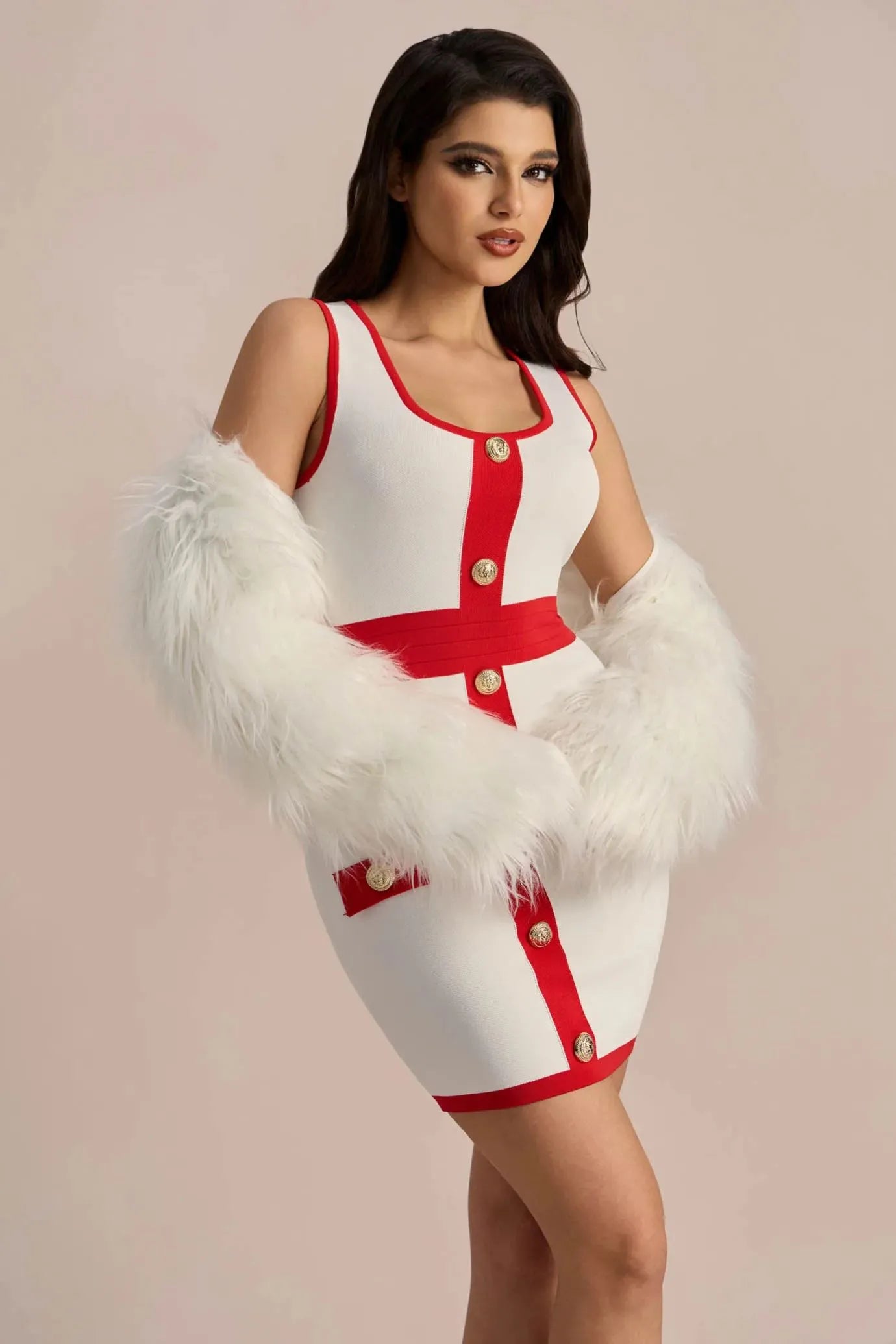 LORRAINE U-NECK CONTRAST MINI DRESS FOR PARTY