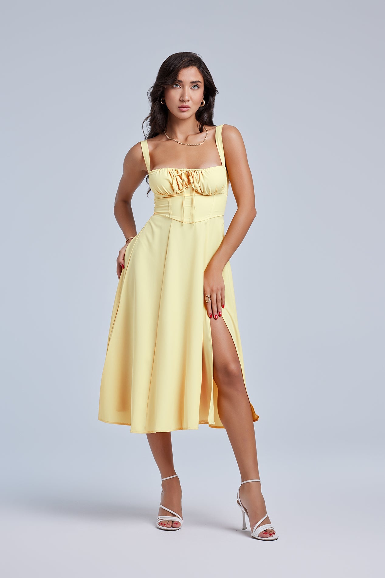 LOUISA BUSTIER MIDI DRESS FOR WEDDING GUEST