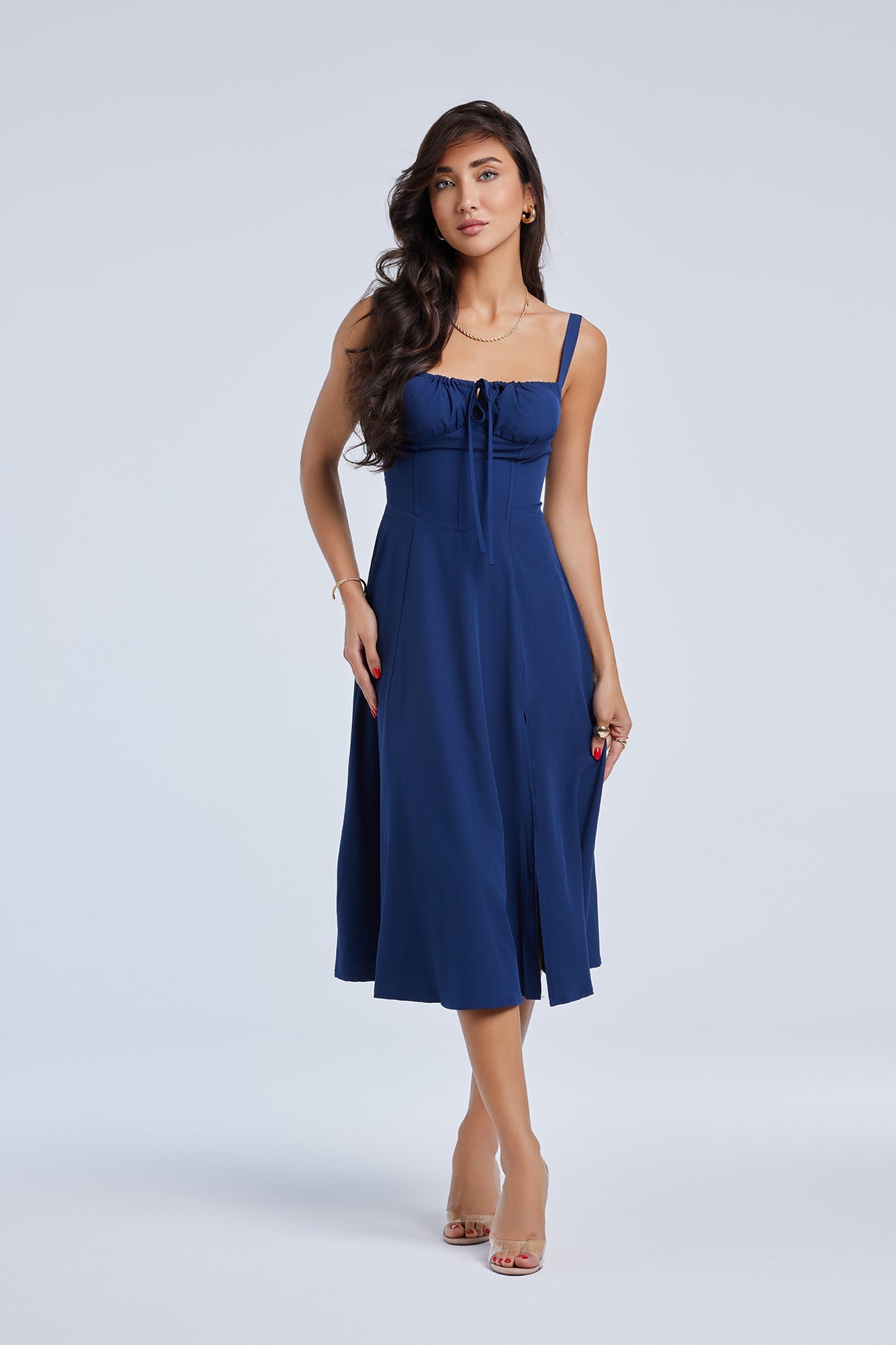 LOUISA BUSTIER MIDI DRESS FOR WEDDING GUEST