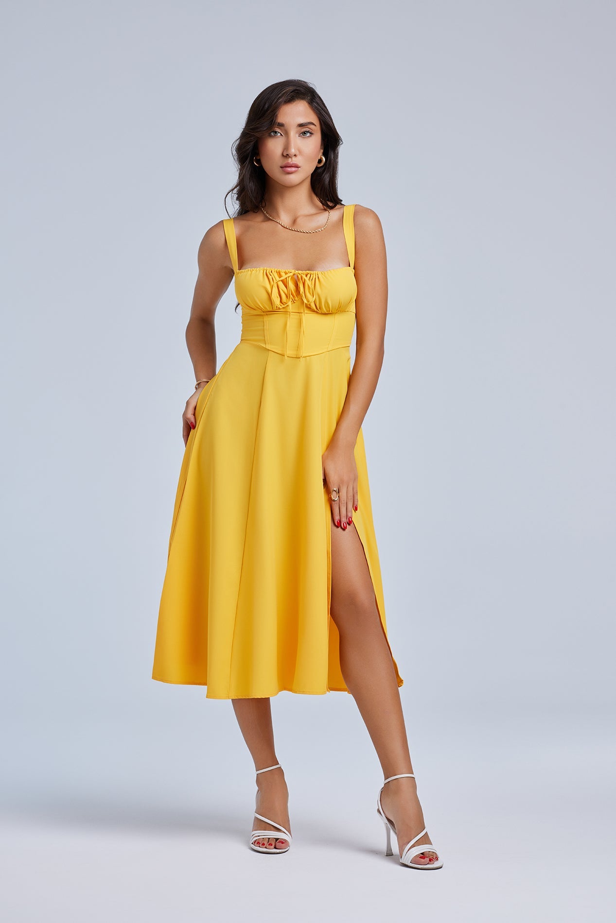 LOUISA BUSTIER MIDI DRESS FOR WEDDING GUEST