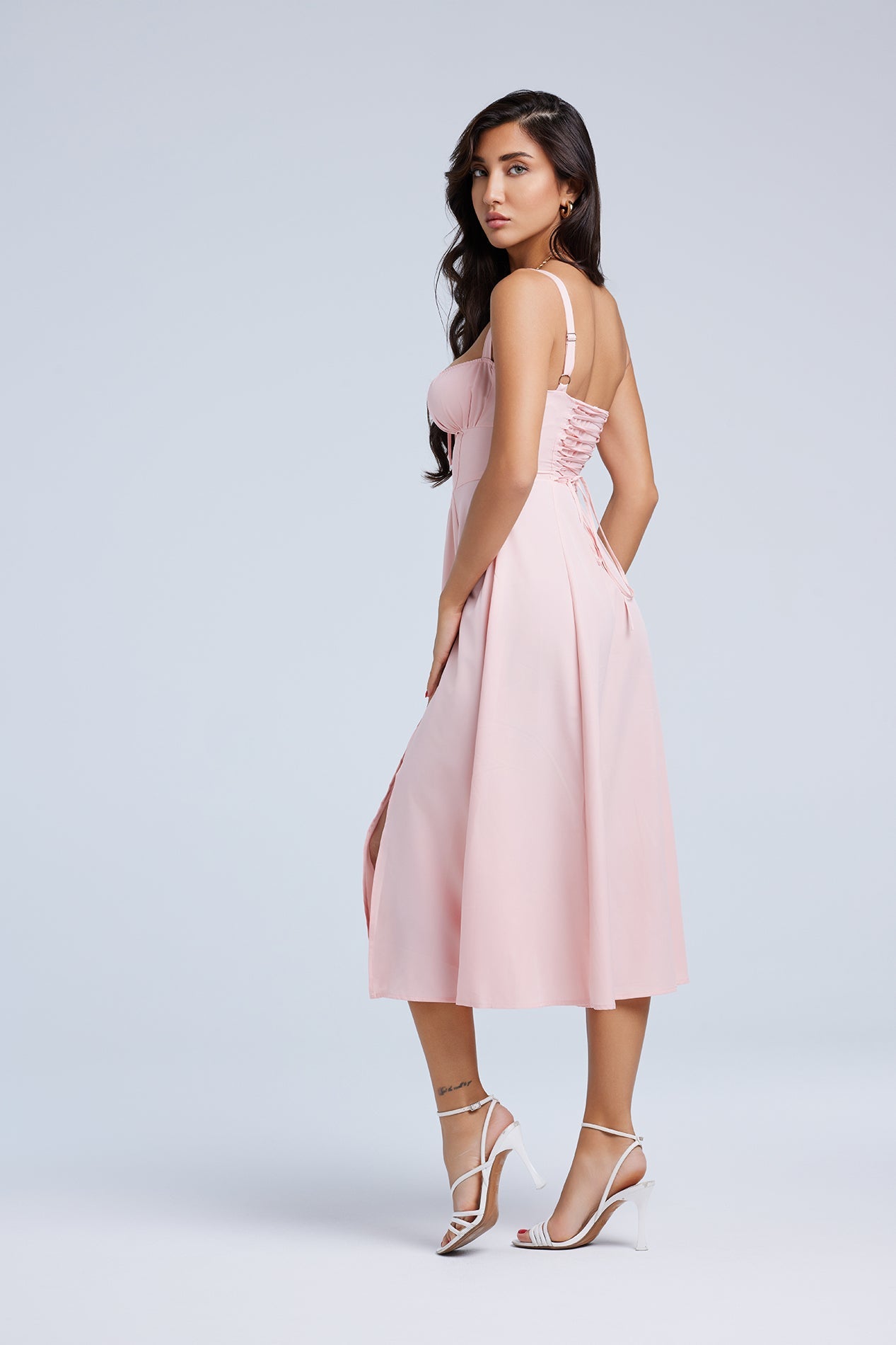 LOUISA BUSTIER MIDI DRESS FOR WEDDING GUEST