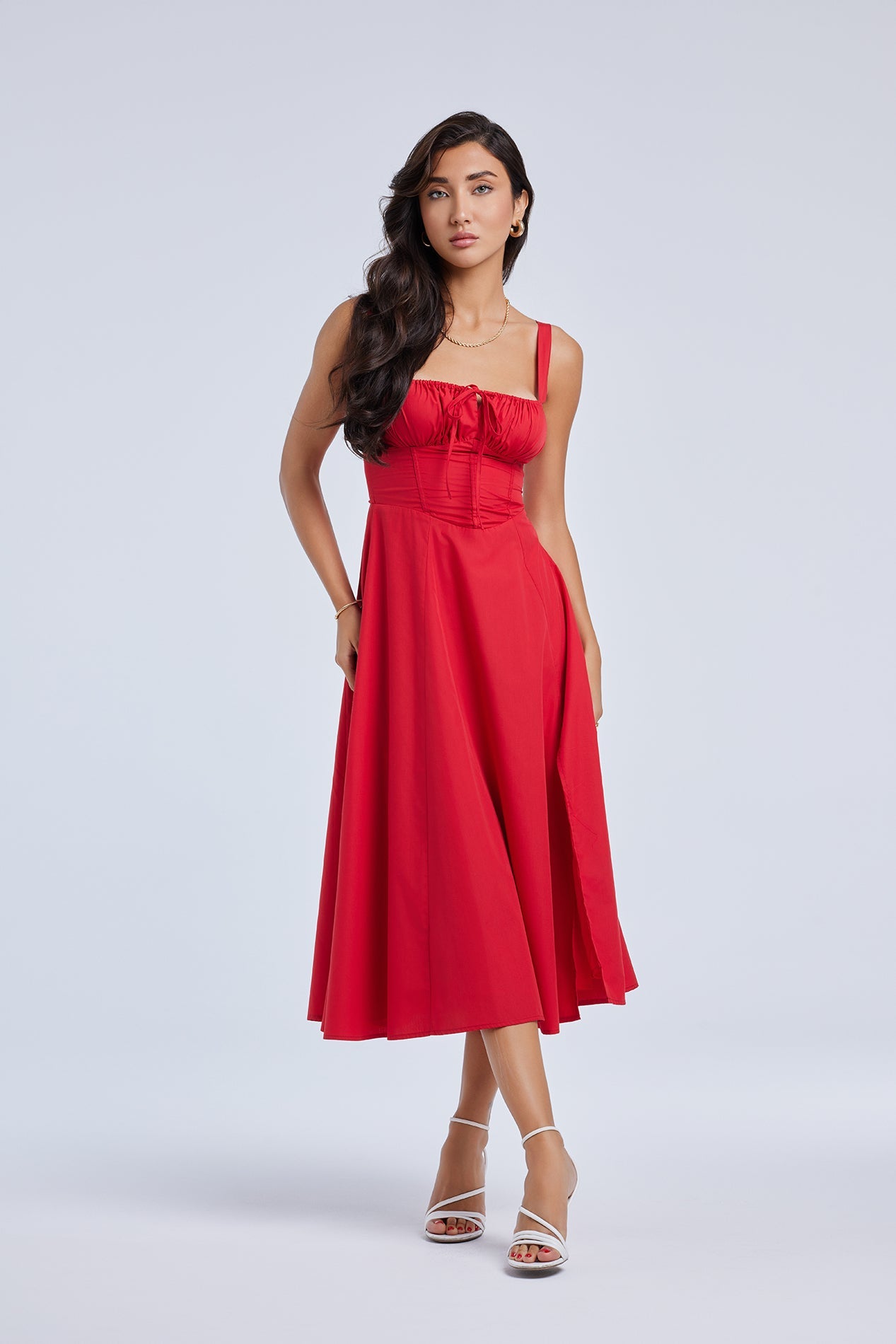 LOUISA BUSTIER MIDI DRESS FOR WEDDING GUEST