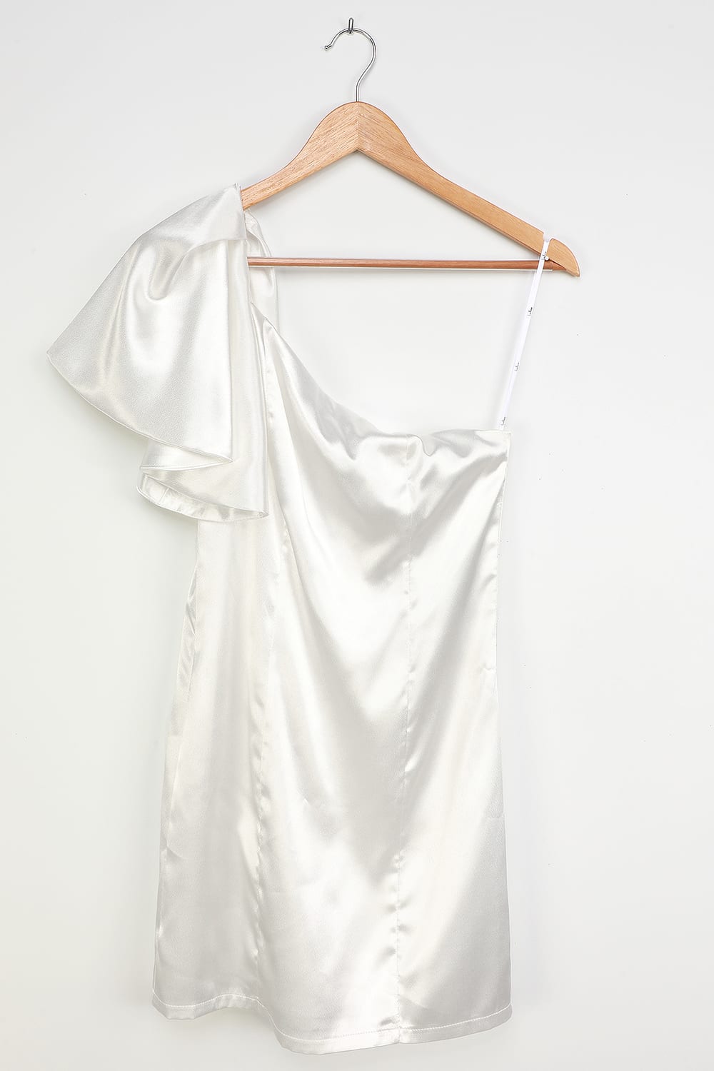 WHITE SATIN ONE-SHOULDER MINI COCKTAIL DRESS