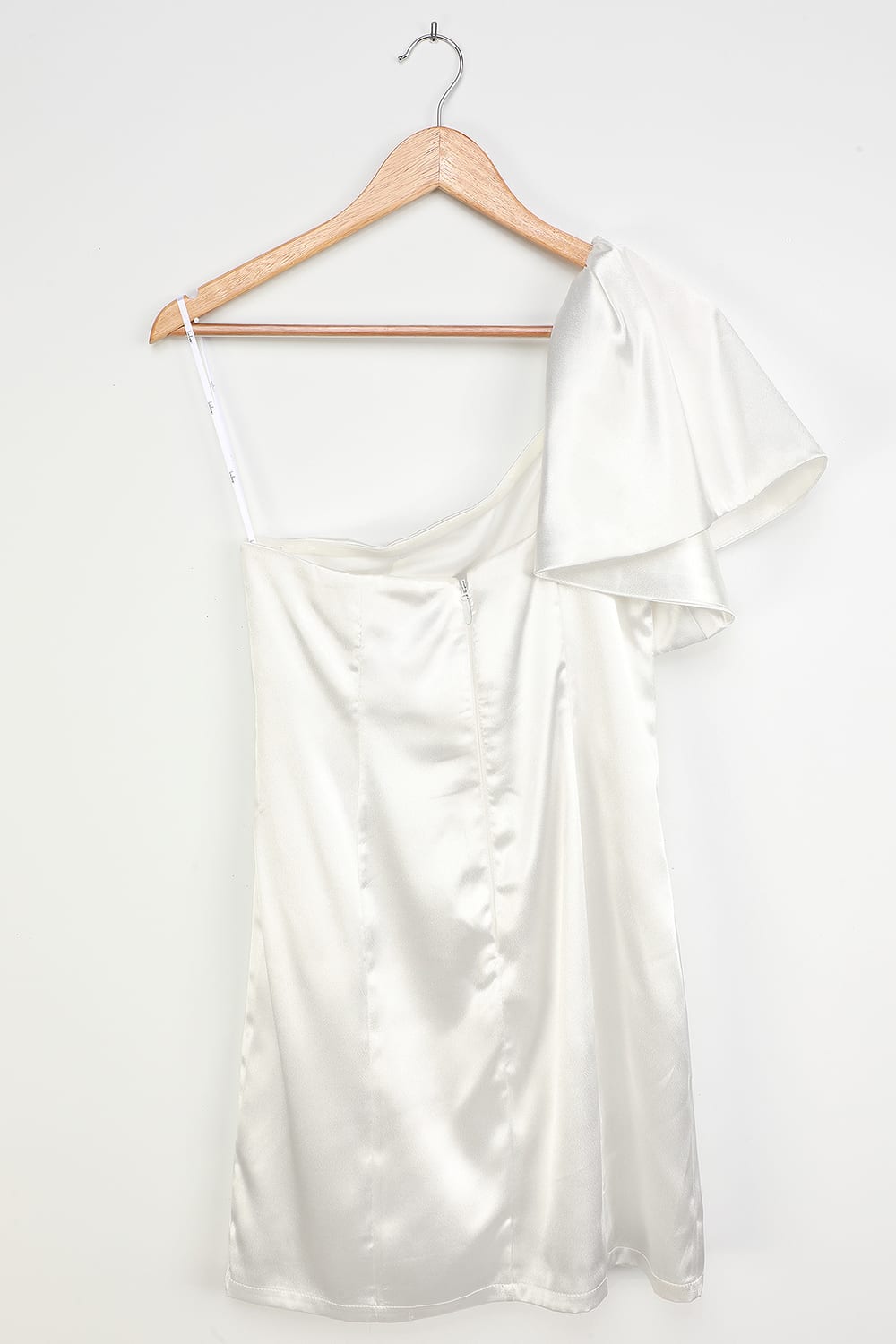WHITE SATIN ONE-SHOULDER MINI COCKTAIL DRESS