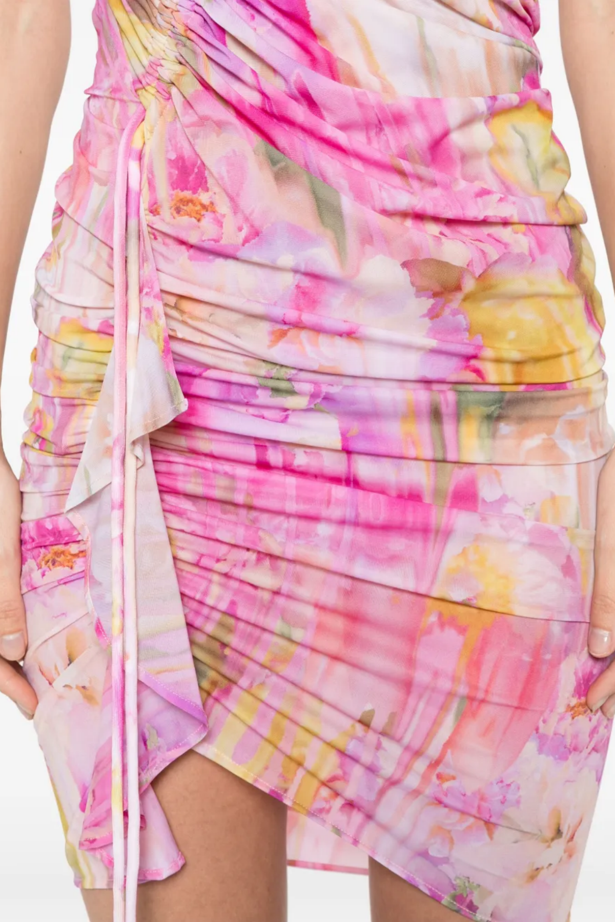 LUDEMA FLORAL HALTER RUCHED MINI DRESS
