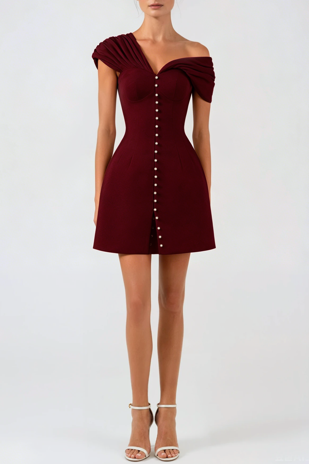 LuzasaOffShoulderButtonedMiniDress-Wine1 LUZASA OFF-SHOULDER MINI DRESS WINE