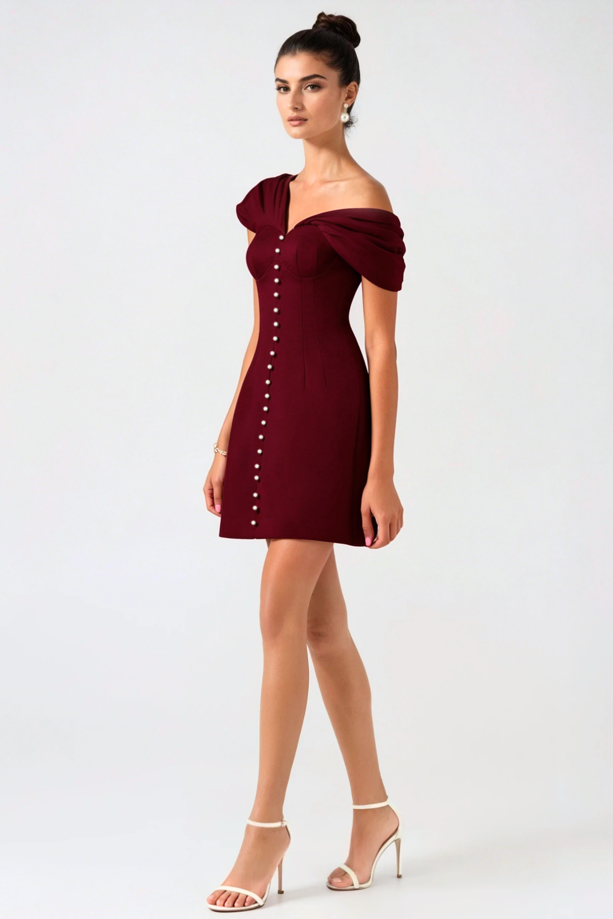 LUZASA OFF-SHOULDER MINI DRESS WINE
