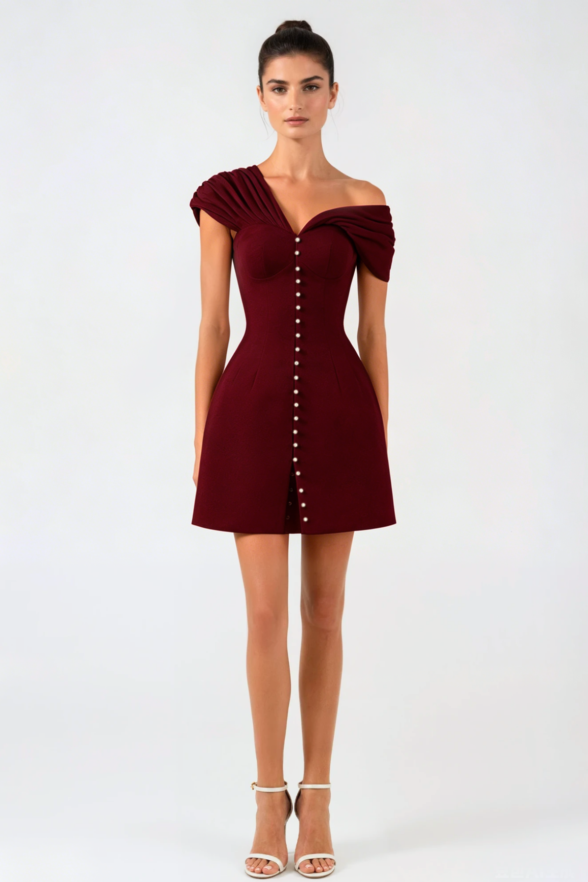 LUZASA OFF-SHOULDER MINI DRESS WINE