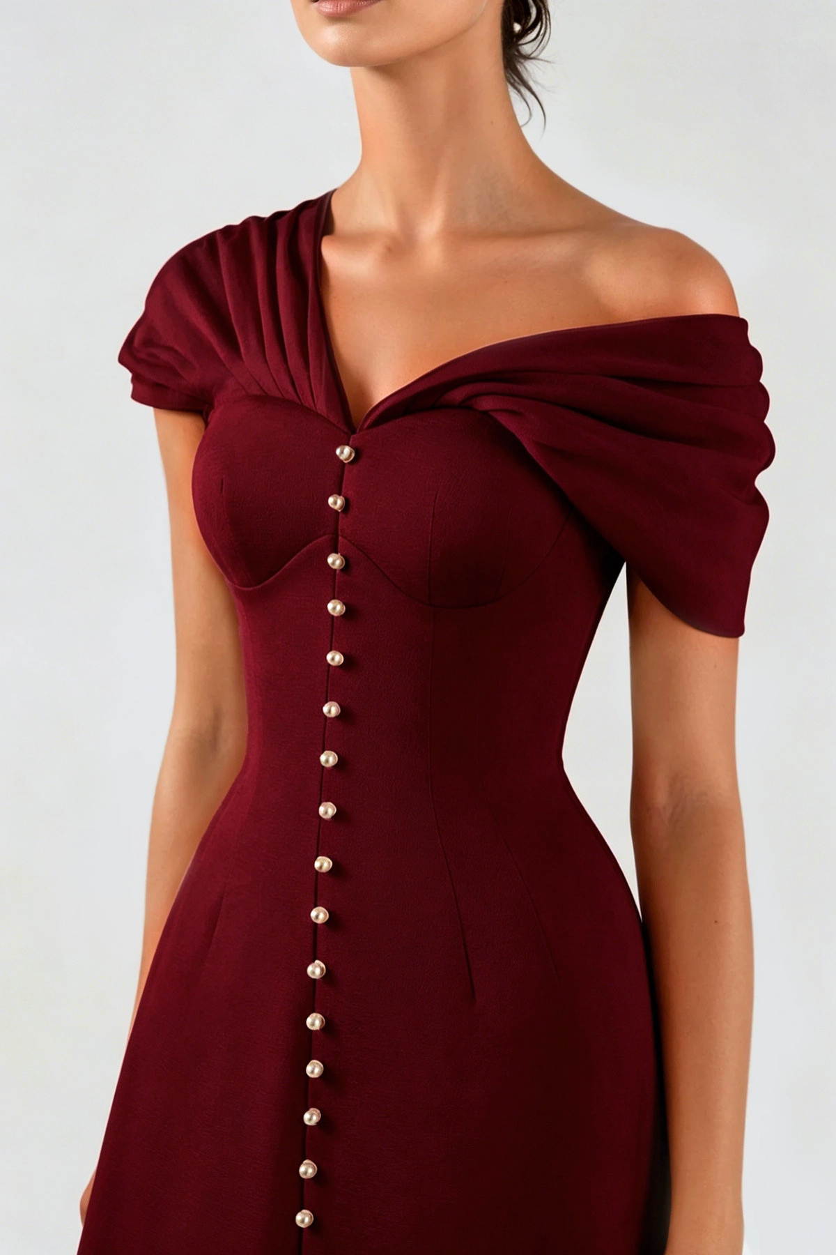 LUZASA OFF-SHOULDER MINI DRESS WINE