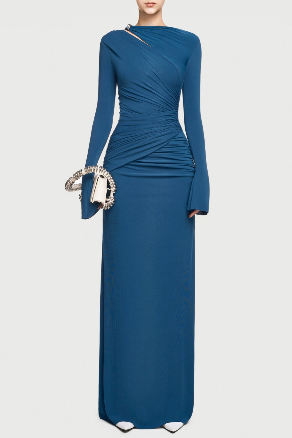 LYSANDER ASYMMETRIC DRAPE MAXI DRESS - BLUE