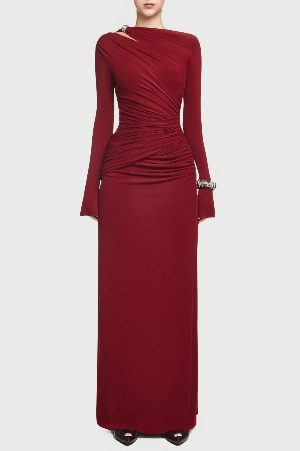 LYSANDER ASYMMETRIC CUTOUT MAXI DRESS - RED