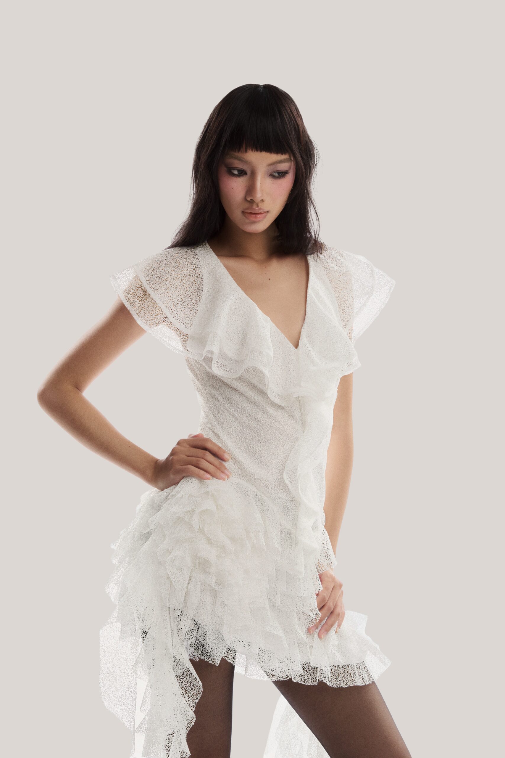 MOIRA RUFFLED MINI DRESS, WHITE, PARTY