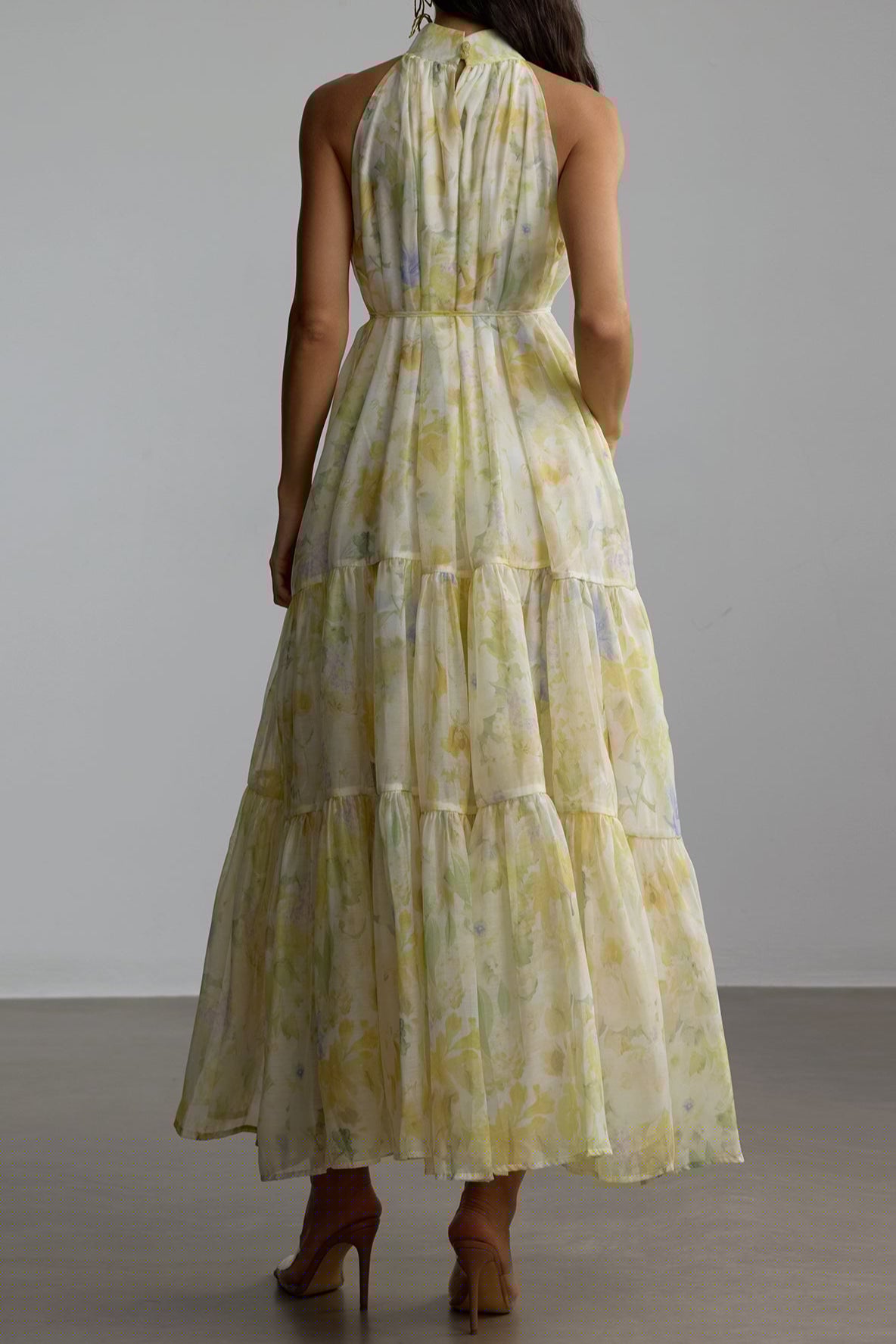 CAROLINE FLORAL PRINT SLEEVELESS MAXI DRESS YELLOW
