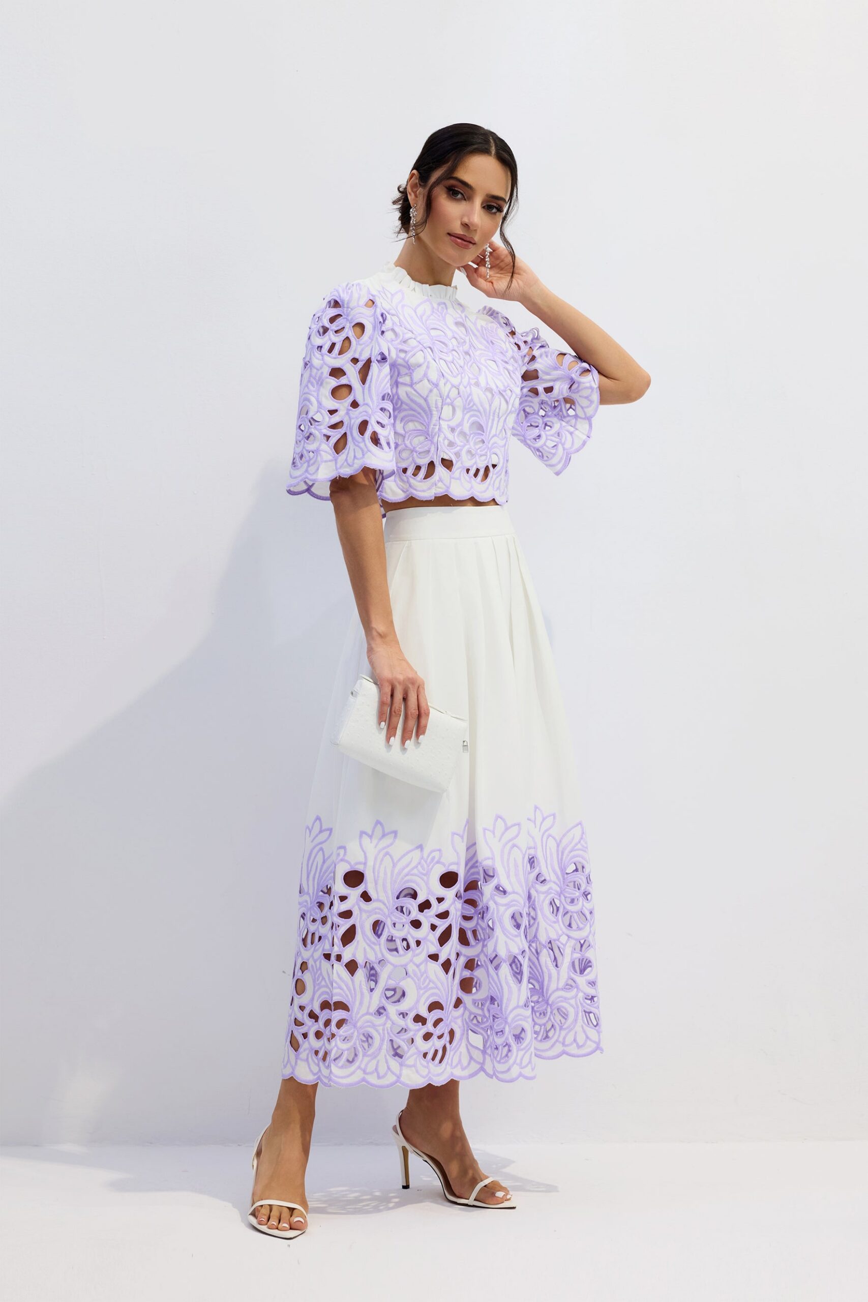 DIANA FLORAL EMBROIDERED TWO-PIECE SET PURPLE