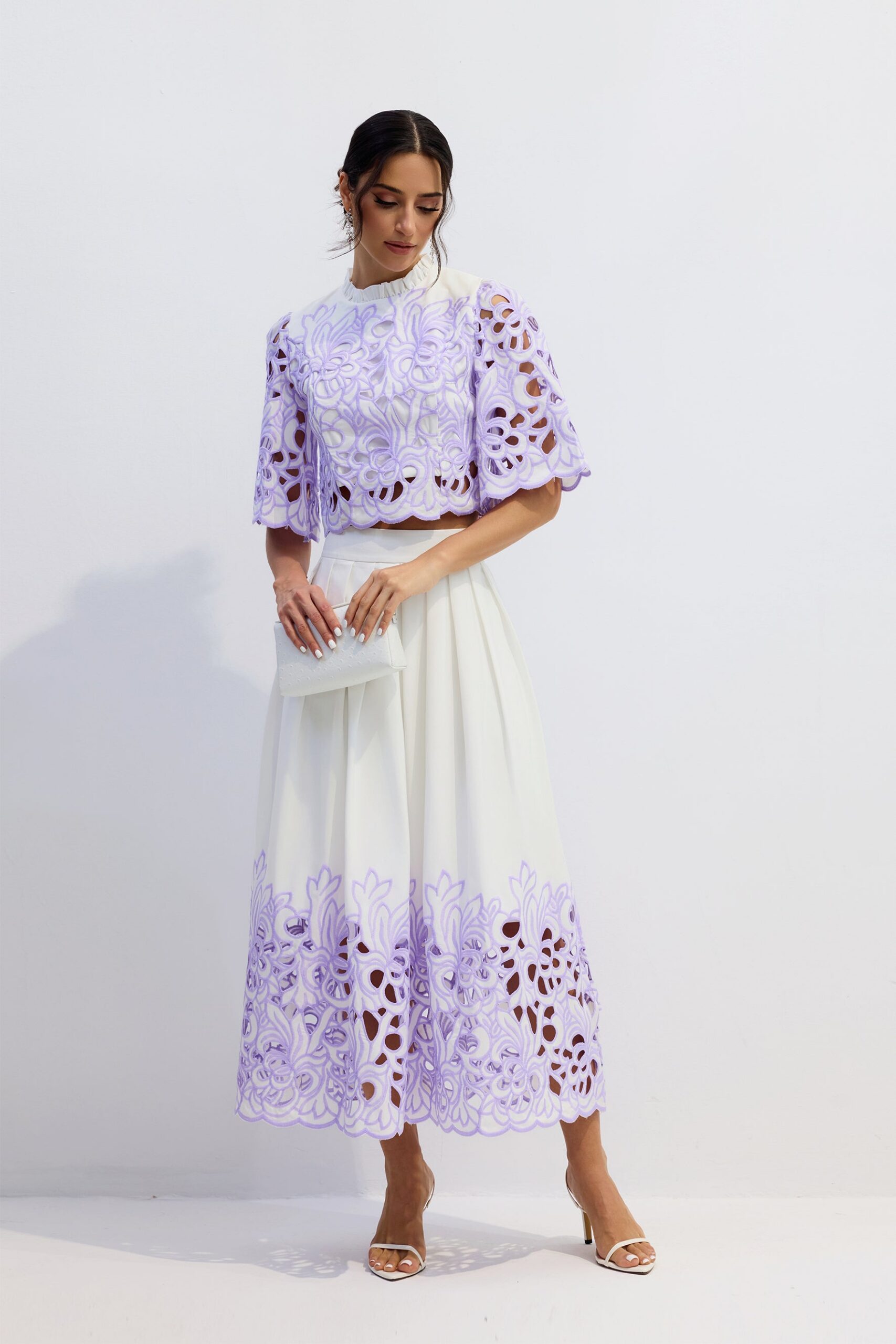 DIANA FLORAL EMBROIDERED TWO-PIECE SET PURPLE