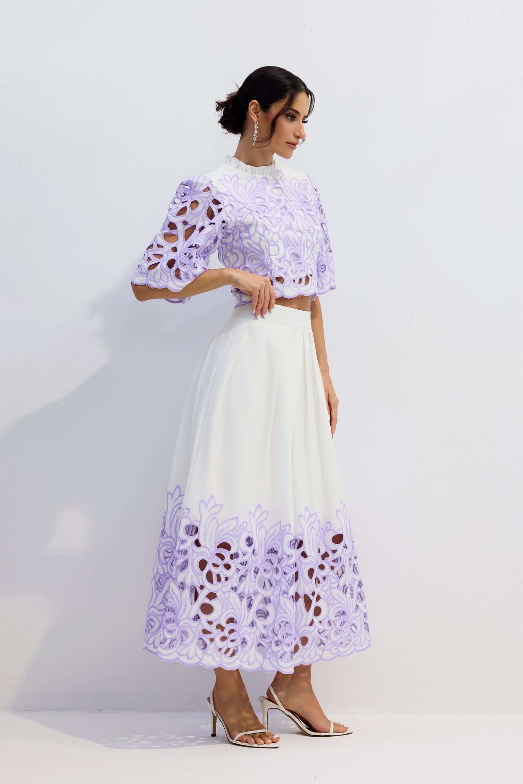 DIANA FLORAL EMBROIDERED TWO-PIECE SET PURPLE