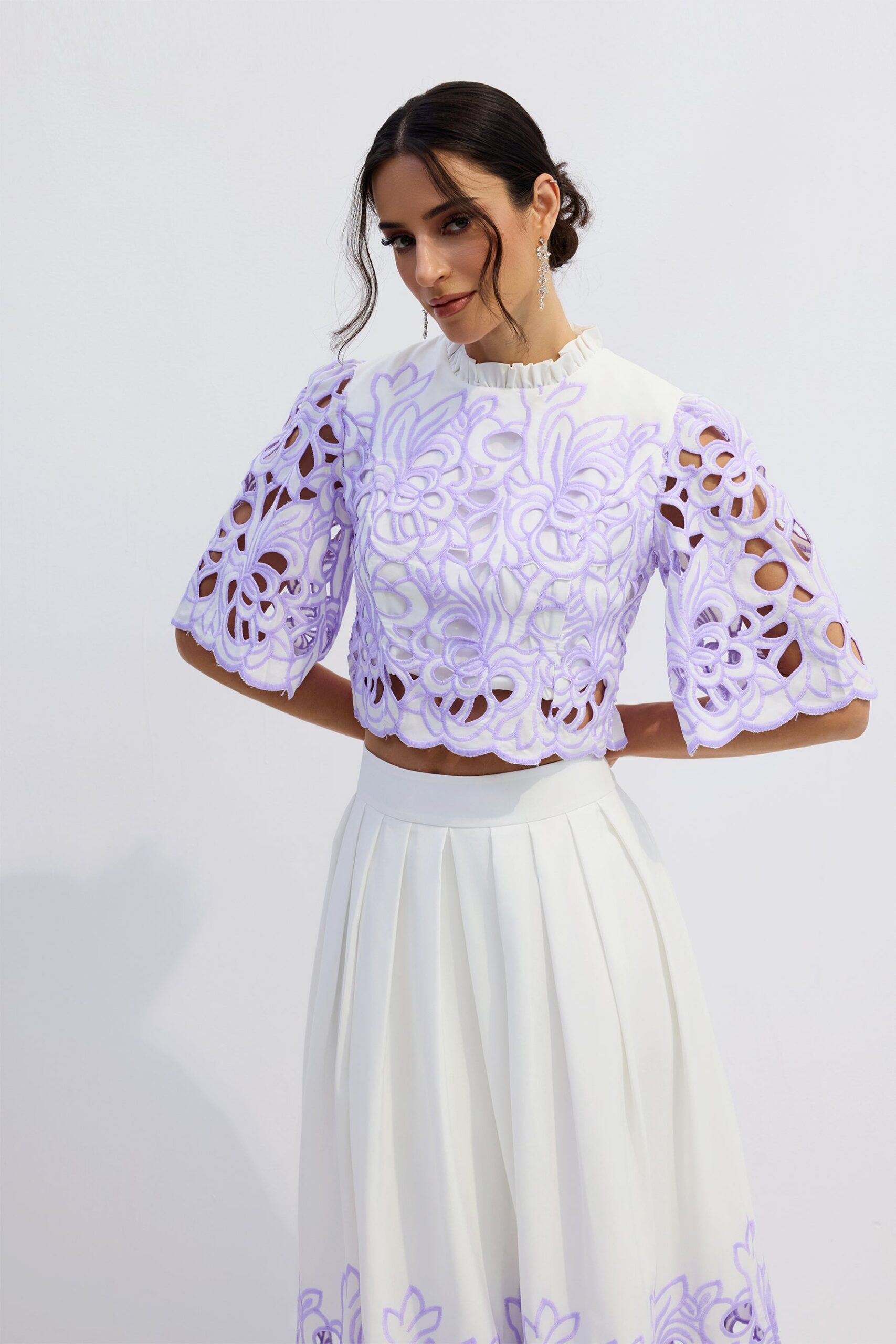 DIANA FLORAL EMBROIDERED TWO-PIECE SET PURPLE