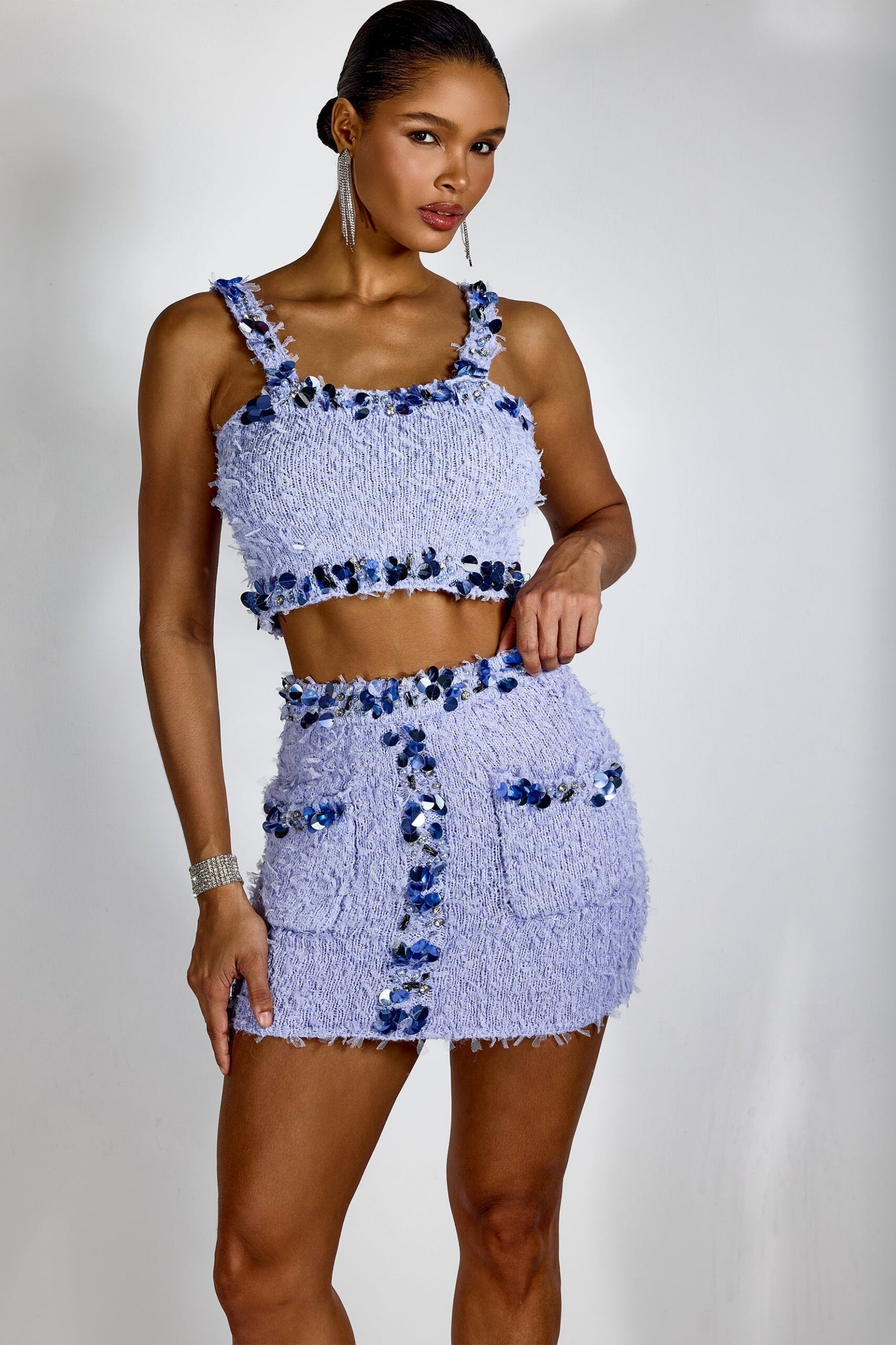 DOLORES PURPLE SEQUIN CROP TOP & MINI SKIRT SET