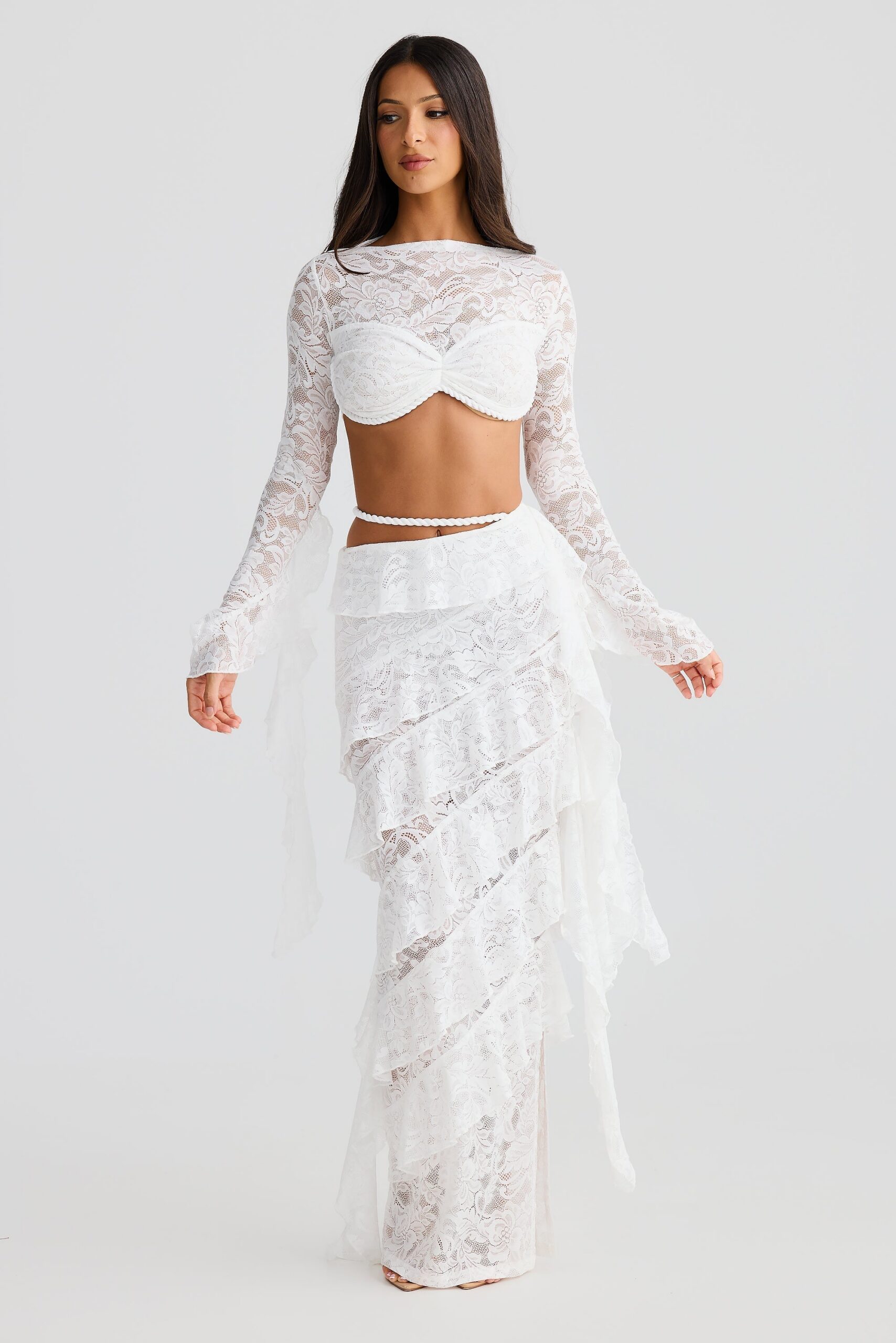 LACE CROP TOP & SKIRT SET WHITE