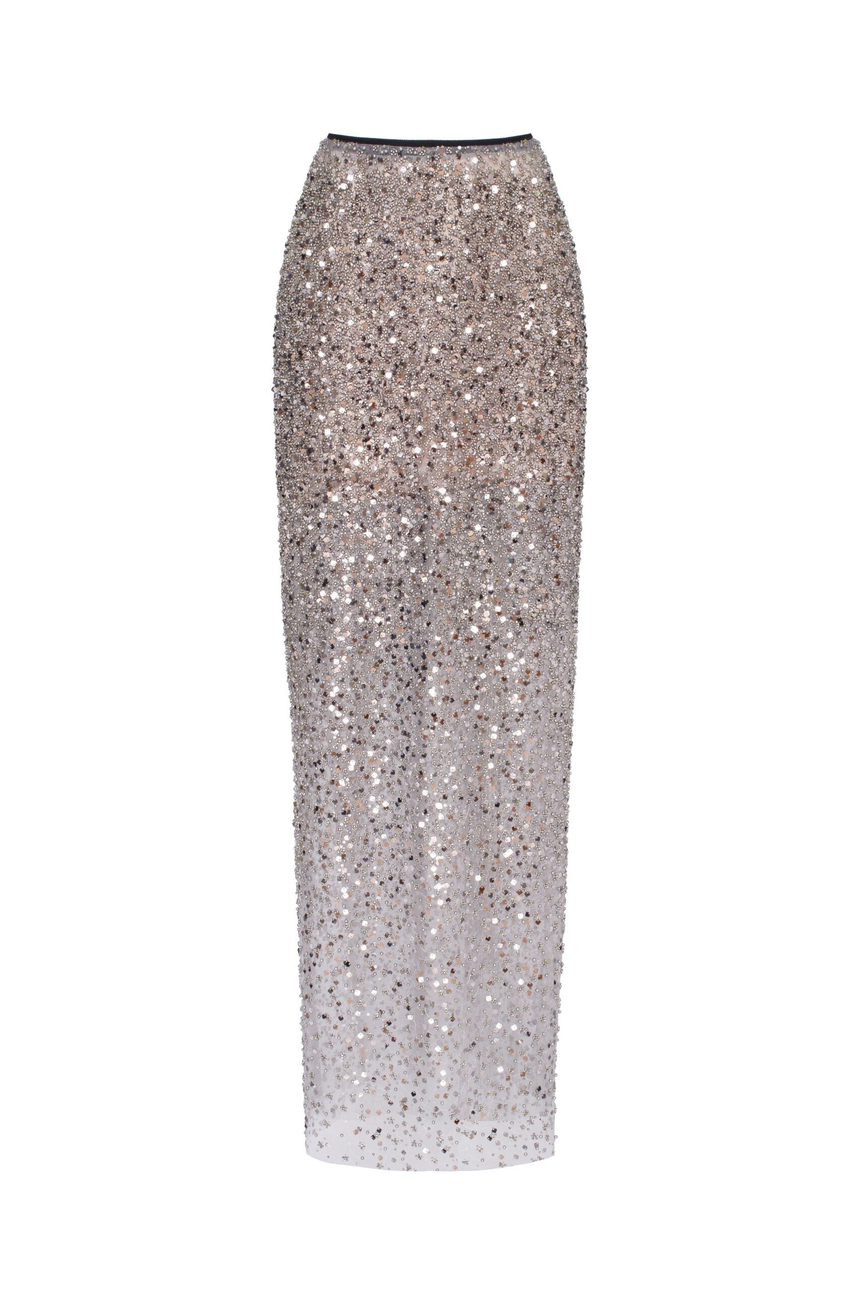 MILLA_37_1 SILVER SEQUIN FITTED MAXI SKIRT, MIDNIGHT PARTY