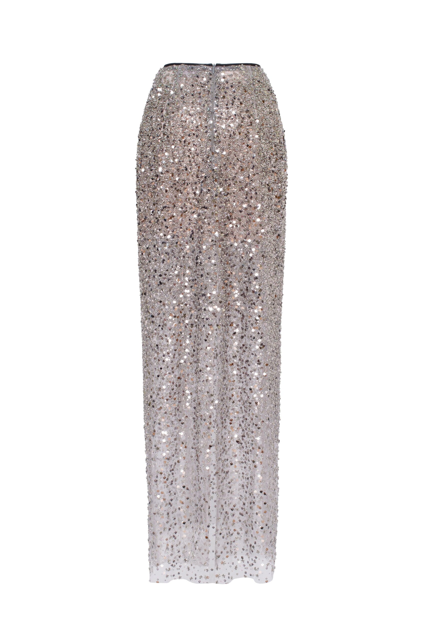 MILLA_39_1 SILVER SEQUIN FITTED MAXI SKIRT, MIDNIGHT PARTY