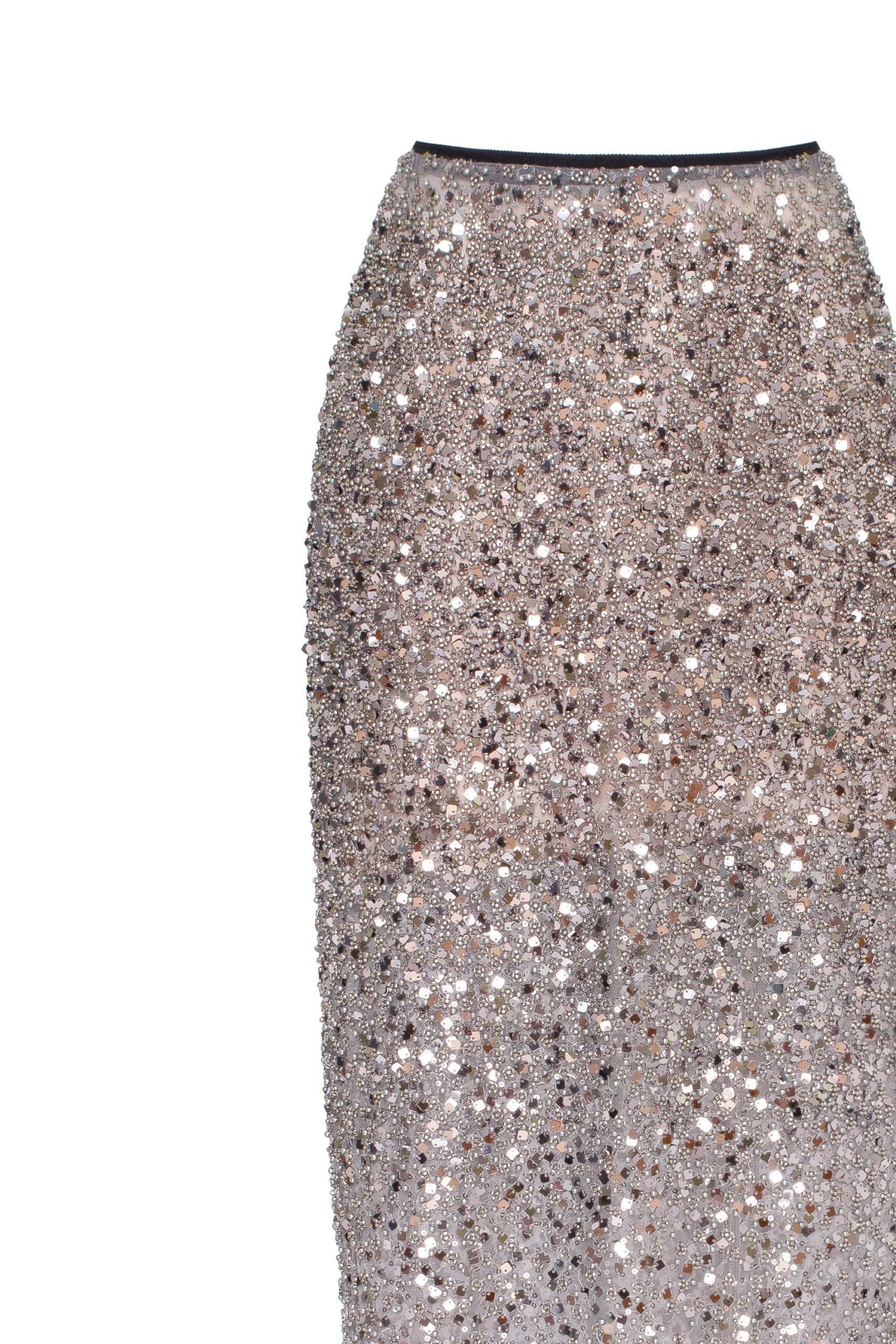 MILLA_40_1 SILVER SEQUIN FITTED MAXI SKIRT, MIDNIGHT PARTY