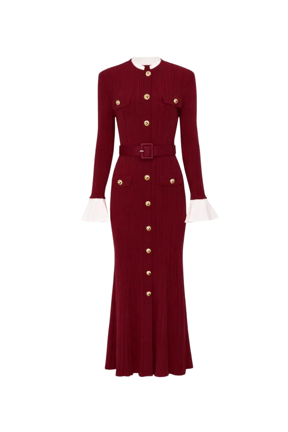 WALLIS CONTOUR KNIT MAXI DRESS, LONG SLEEVE, ROUND NECK