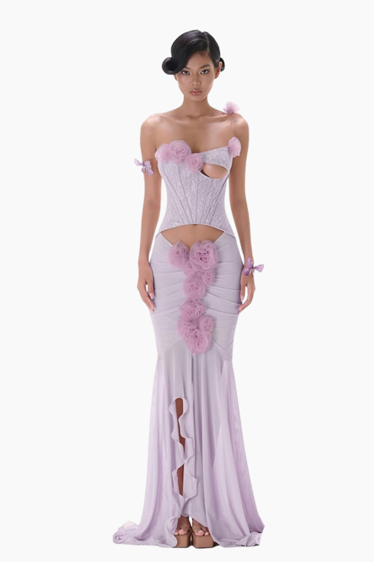 SIGRID 3D FLOWER STRAPLESS FISHTAIL MAXI DRESS PURPLE