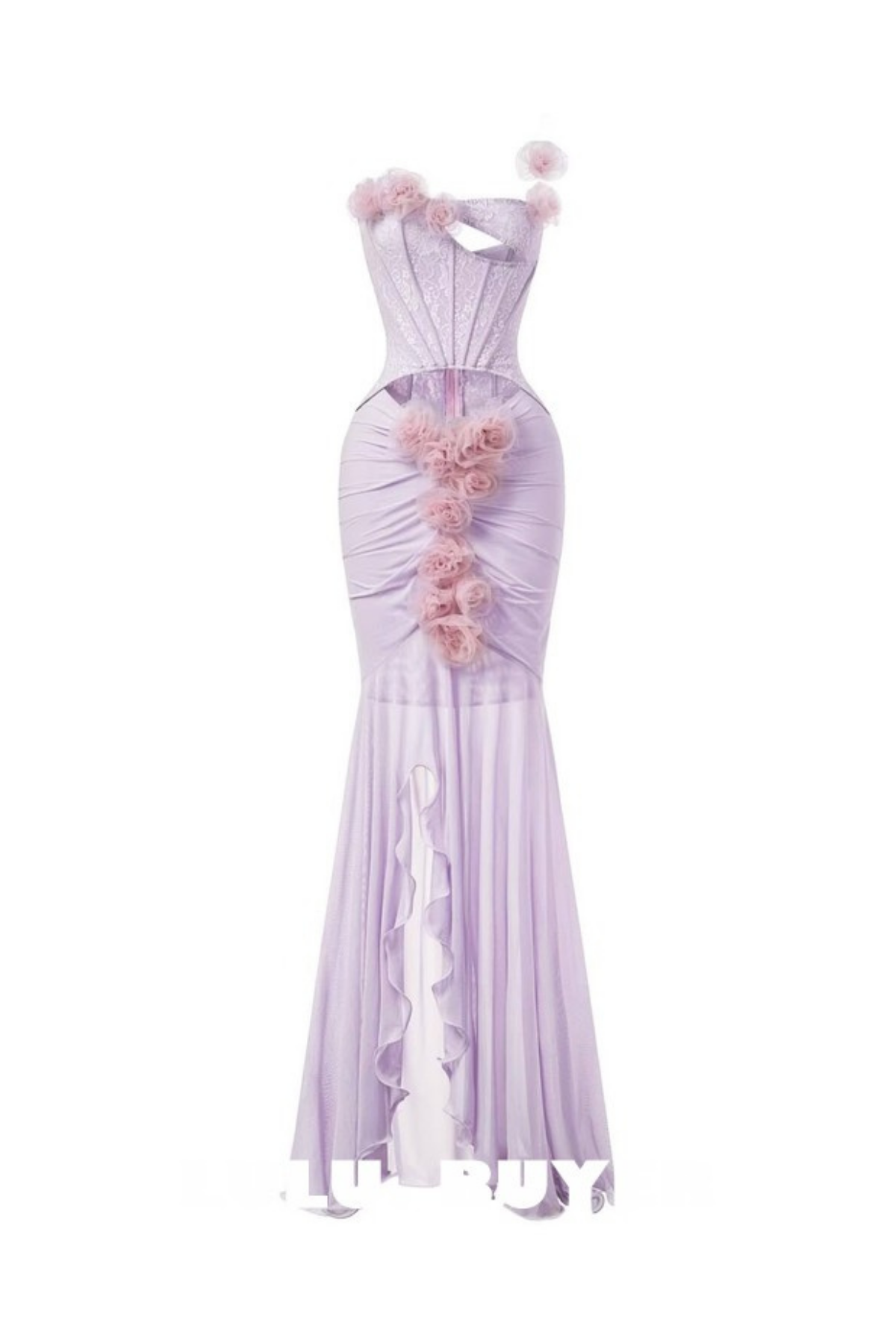 SIGRID 3D FLOWER STRAPLESS FISHTAIL MAXI DRESS PURPLE