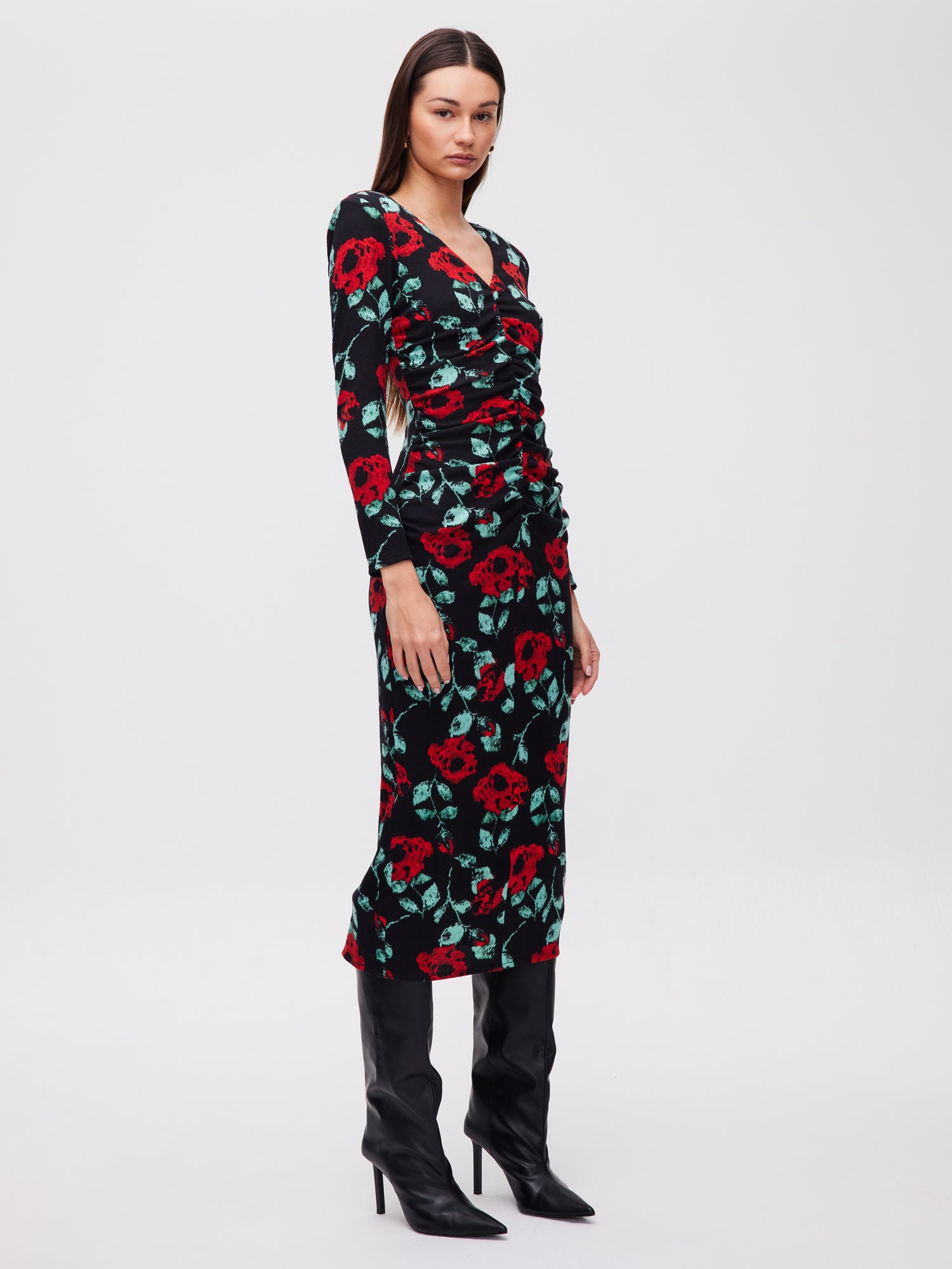 RED ROSES KNIT MIDI DRESS, WINTER OCCASION