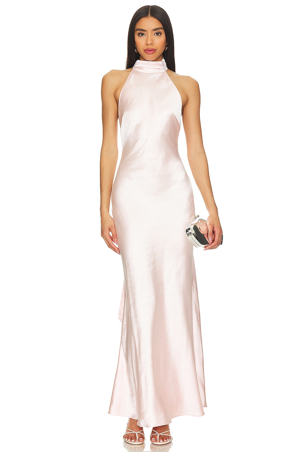 MISHA_x_REVOLVE_Evianna_Gown_in_Rosewater_Pink EVIANNA BABY PINK SATIN DRESS FOR WEDDING GUEST