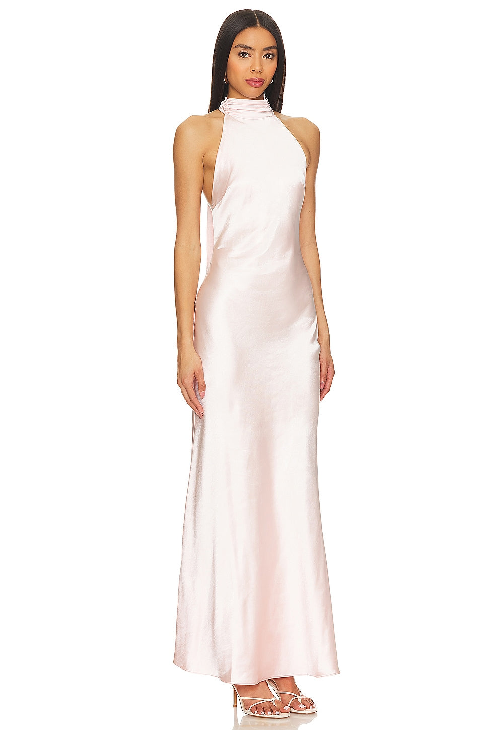 EVIANNA BABY PINK SATIN DRESS FOR WEDDING GUEST