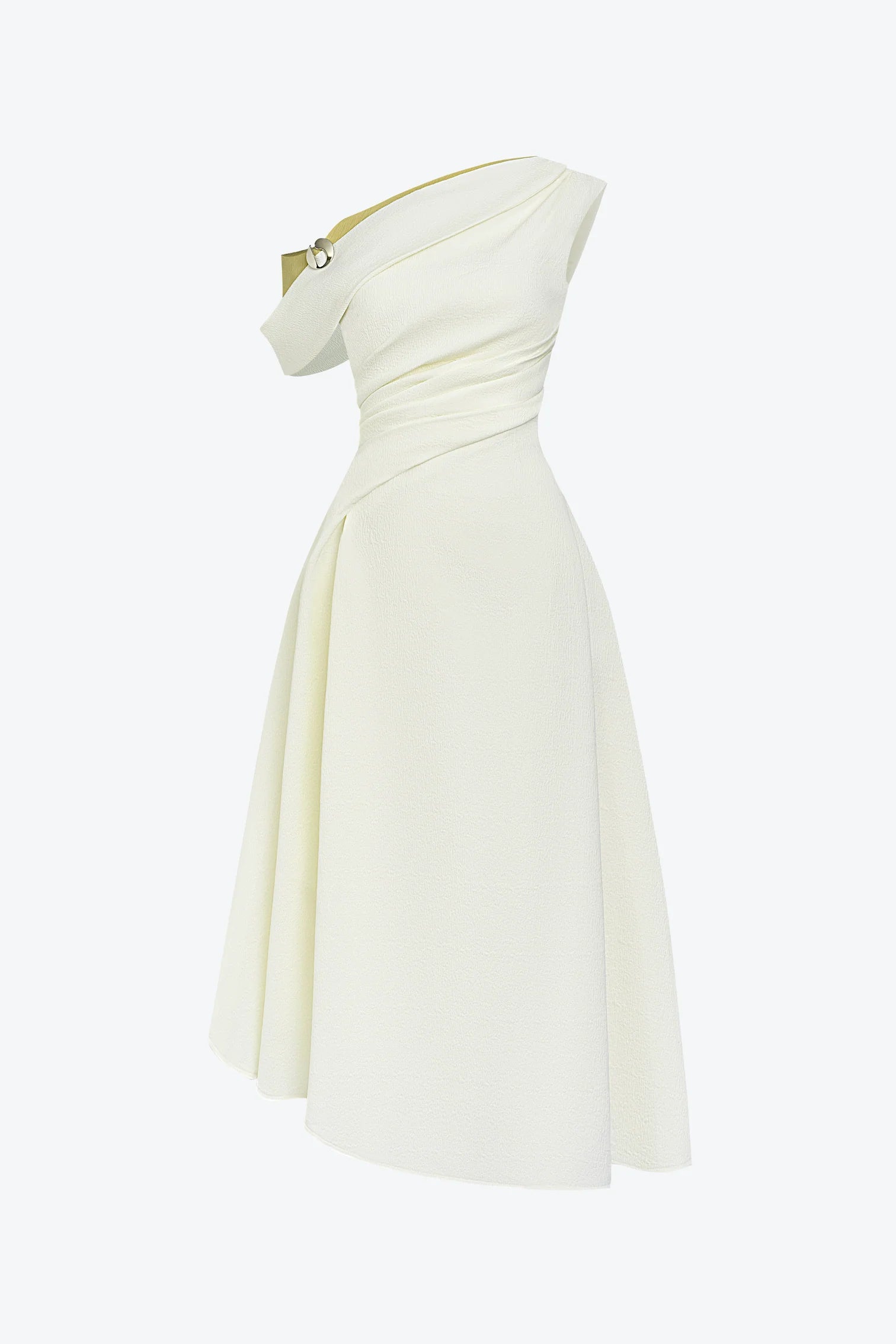 LUCY ONE-SHOULDER A-LINE MIDI WHITE DRESS