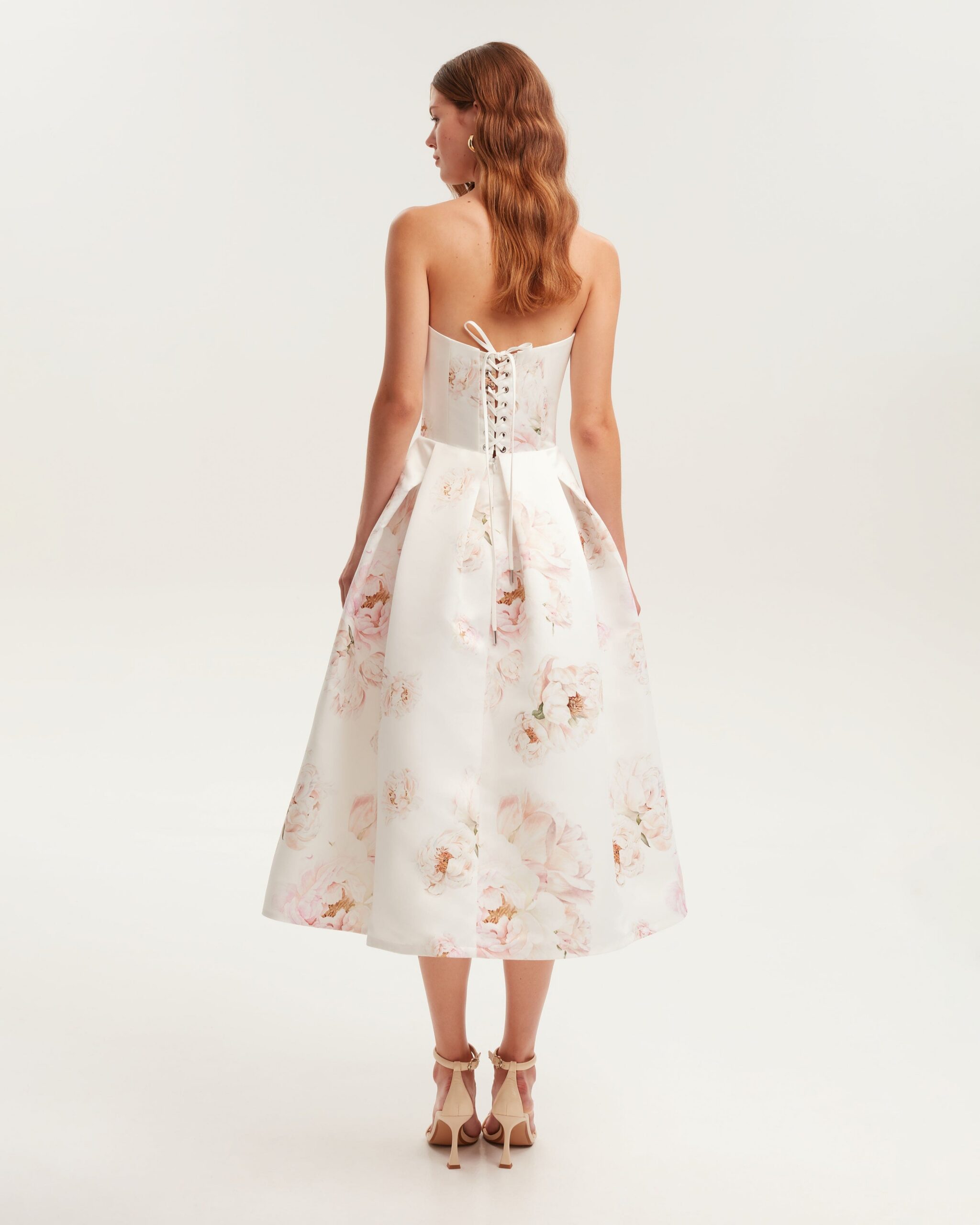 PINK PEONY CORSET MIDI DRESS, GARDEN PARTY