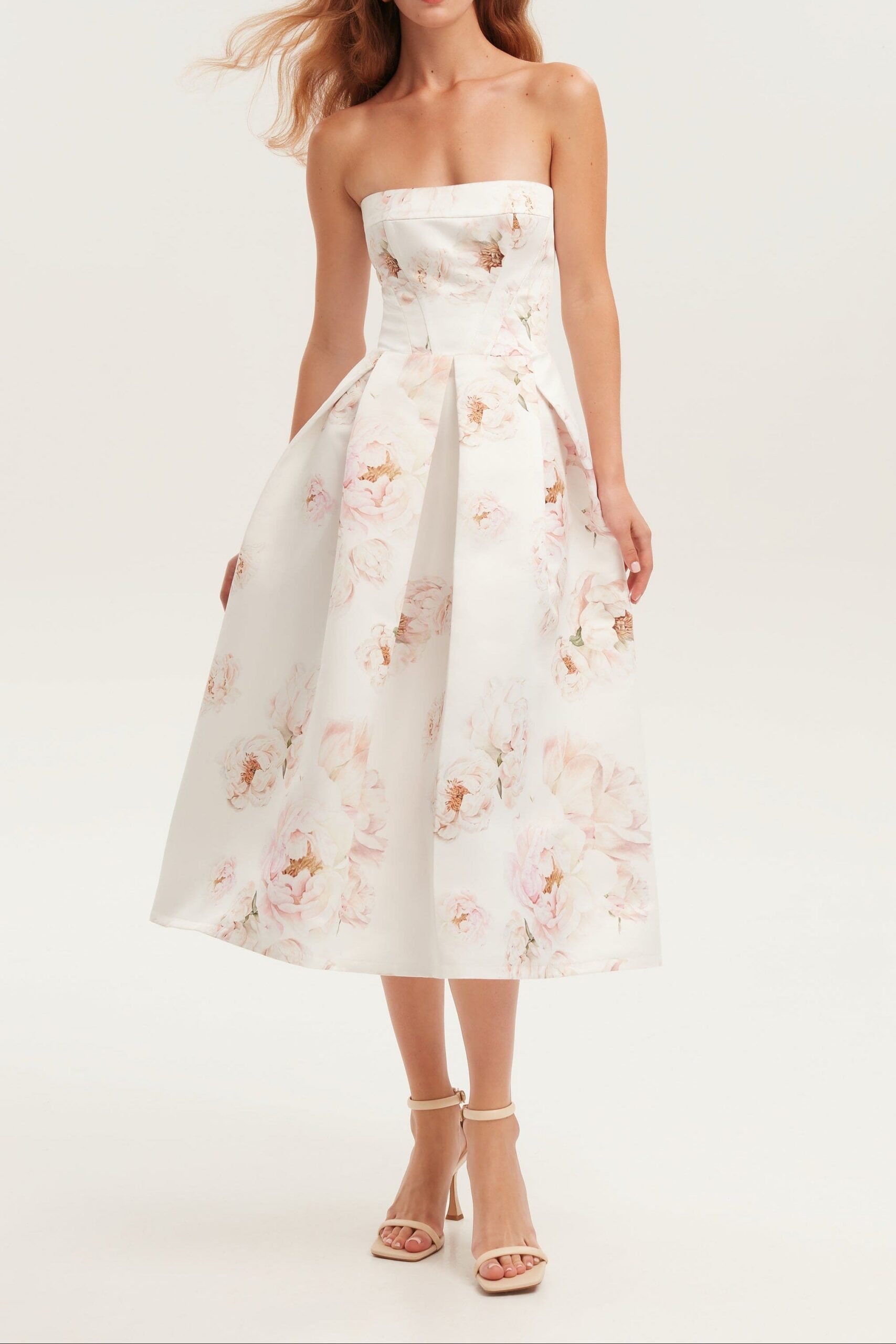 MN_2_18 PINK PEONY CORSET MIDI DRESS, GARDEN PARTY