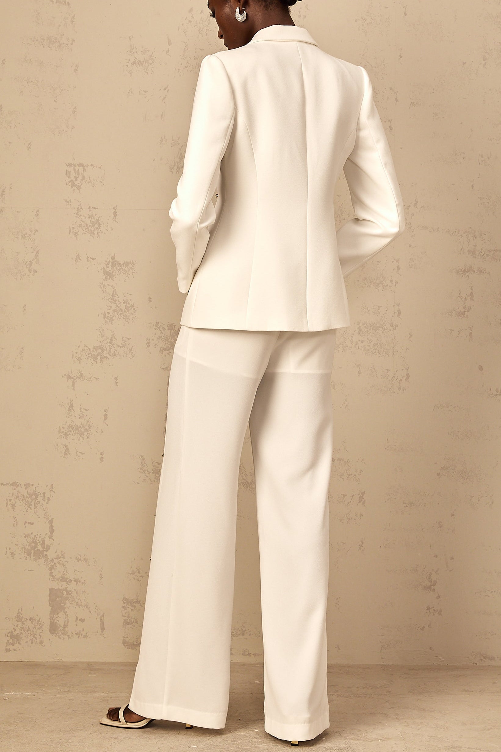 WHITE DIAMOND STUD HOLLOW OUT BLAZER SET
